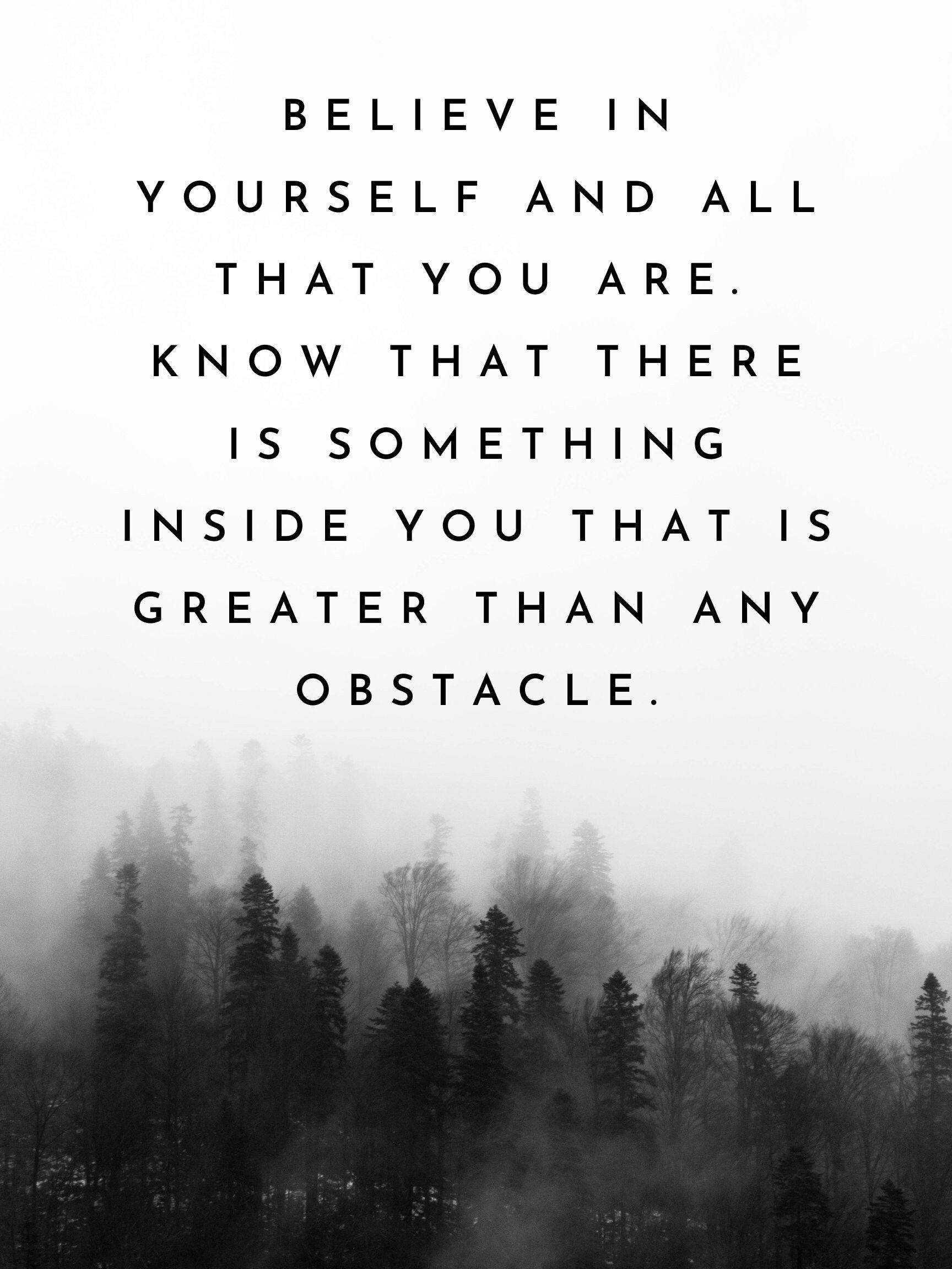 Motivational Self-Belief Quote Over Foggy Forest
