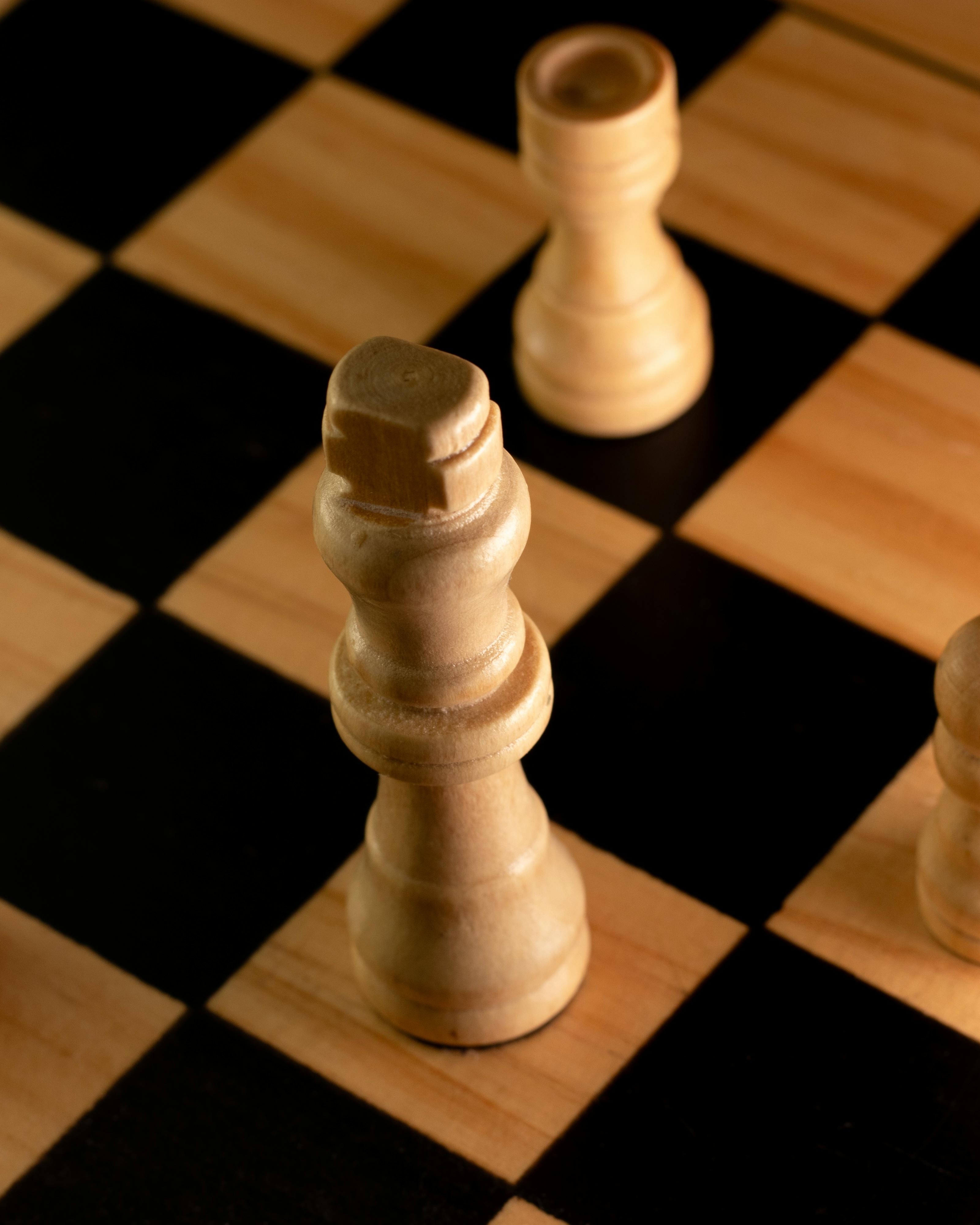 White King on Wooden Chessboard