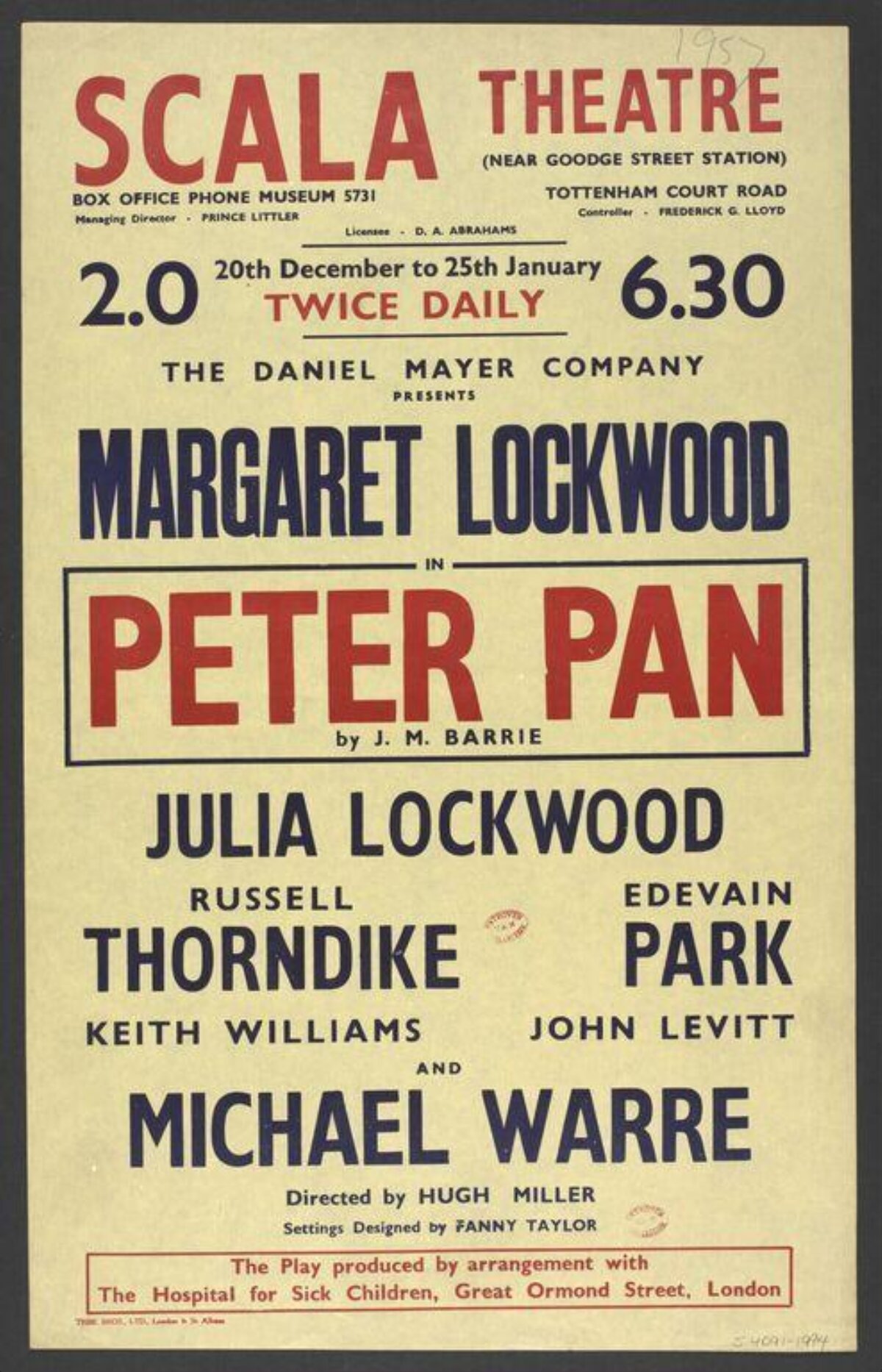 Scala Theatre Peter Pan Play Poster