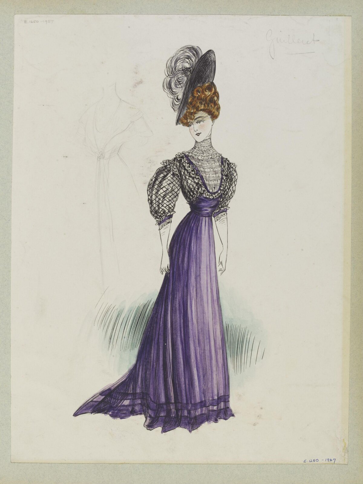 Edwardian Purple Dress Fashion Sketch