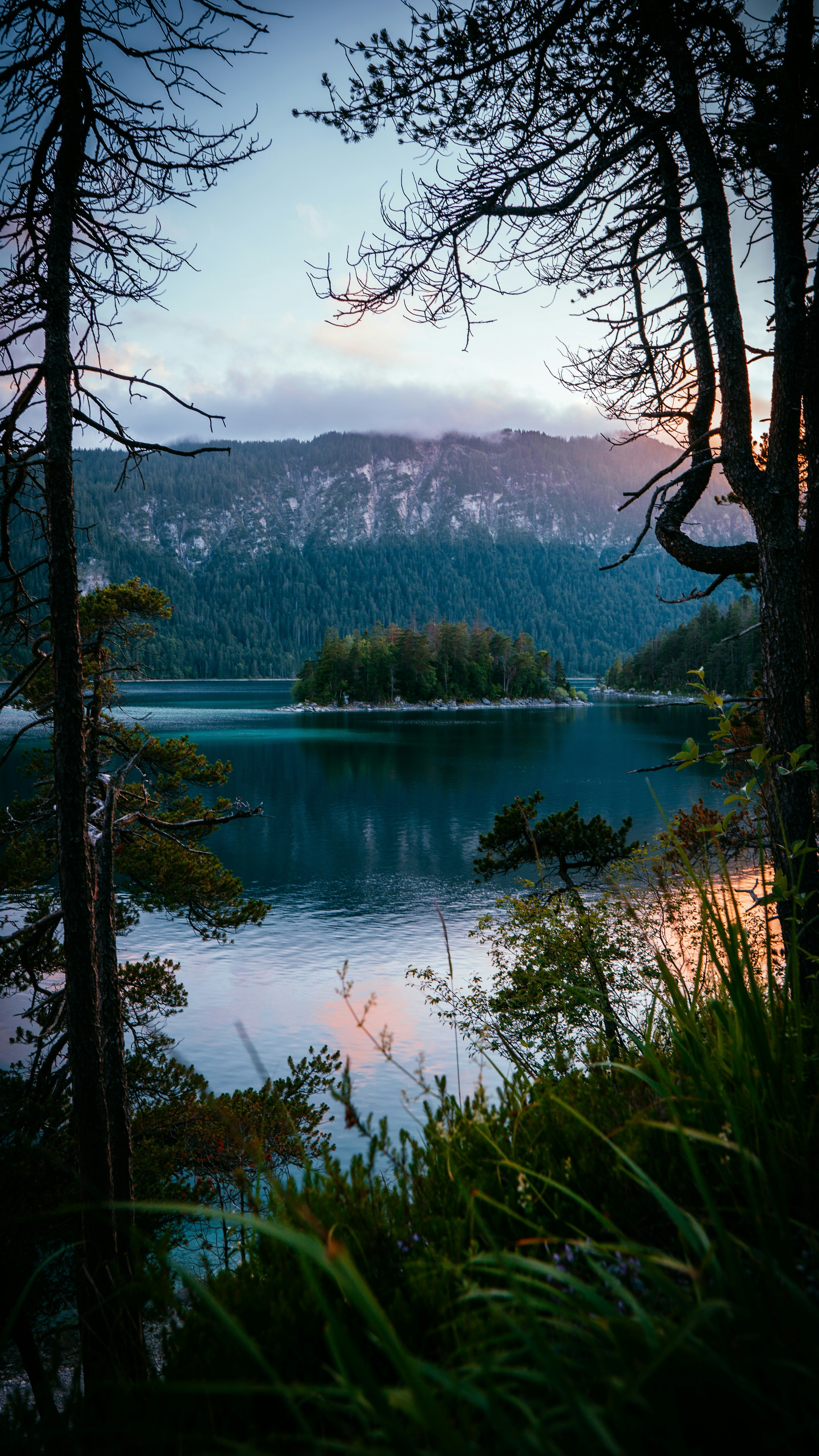 Mountain Lake Island at Dusk