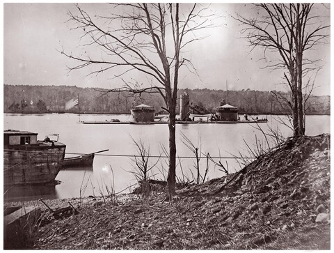 Civil War Ironclads on River