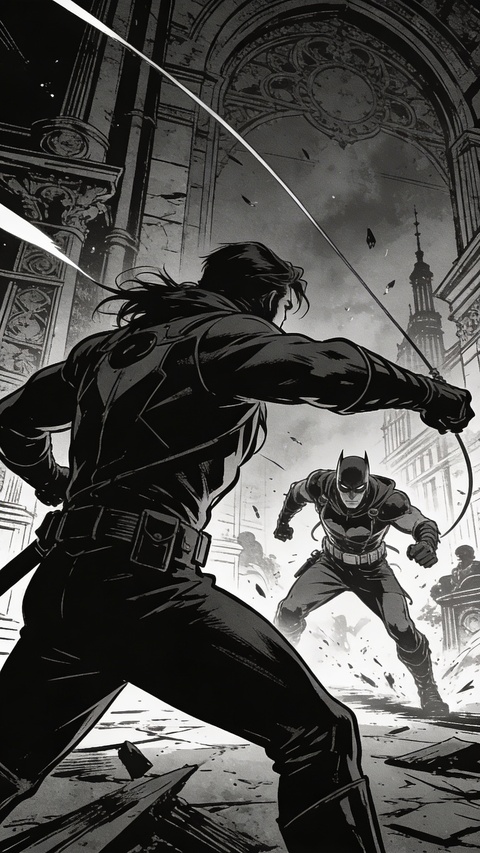 Batman Faces Opponent in Ruined Building