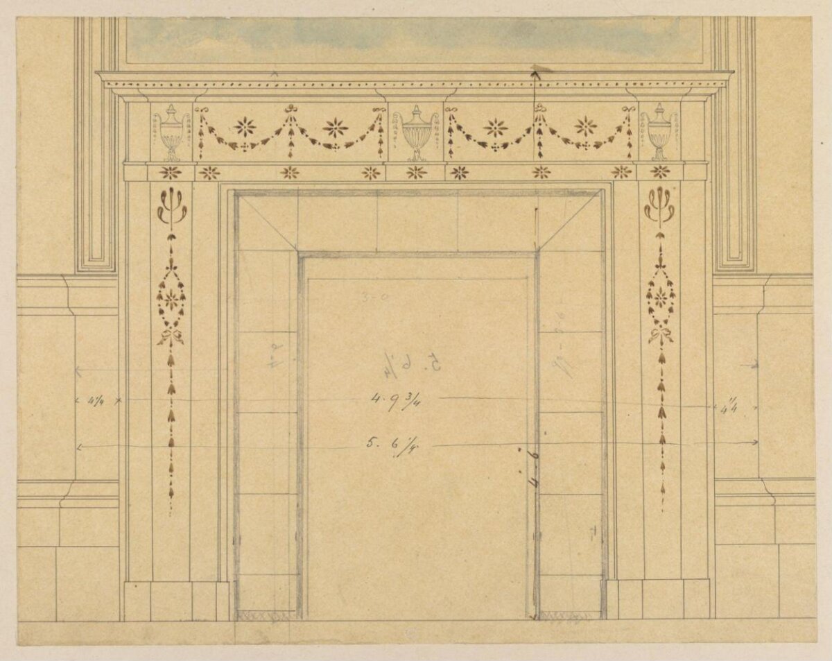 Decorated Fireplace Architectural Drawing