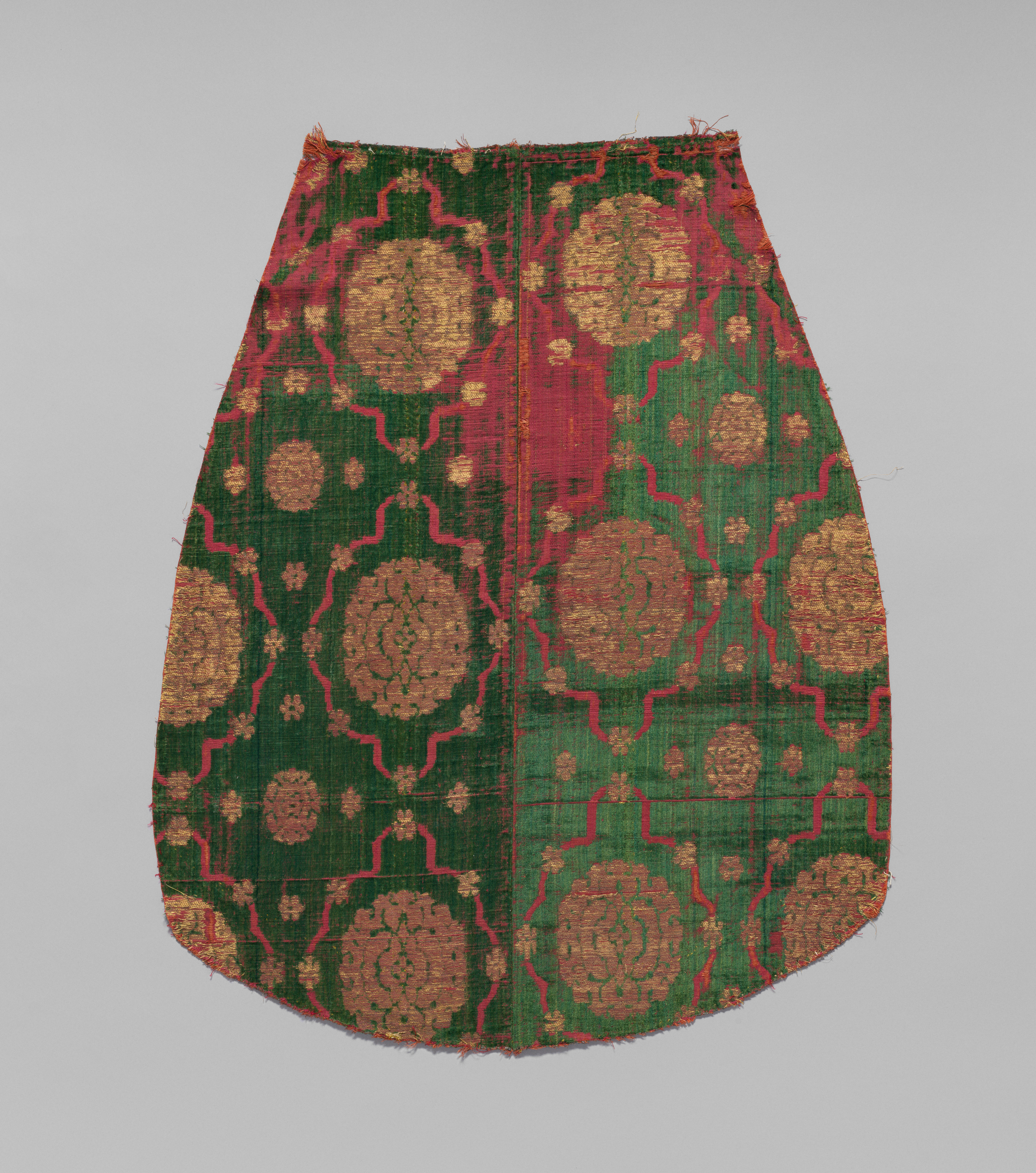 Antique Green Gold Patterned Textile Fragment
