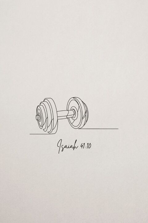 Minimal Dumbbell Line Art with Bible Verse