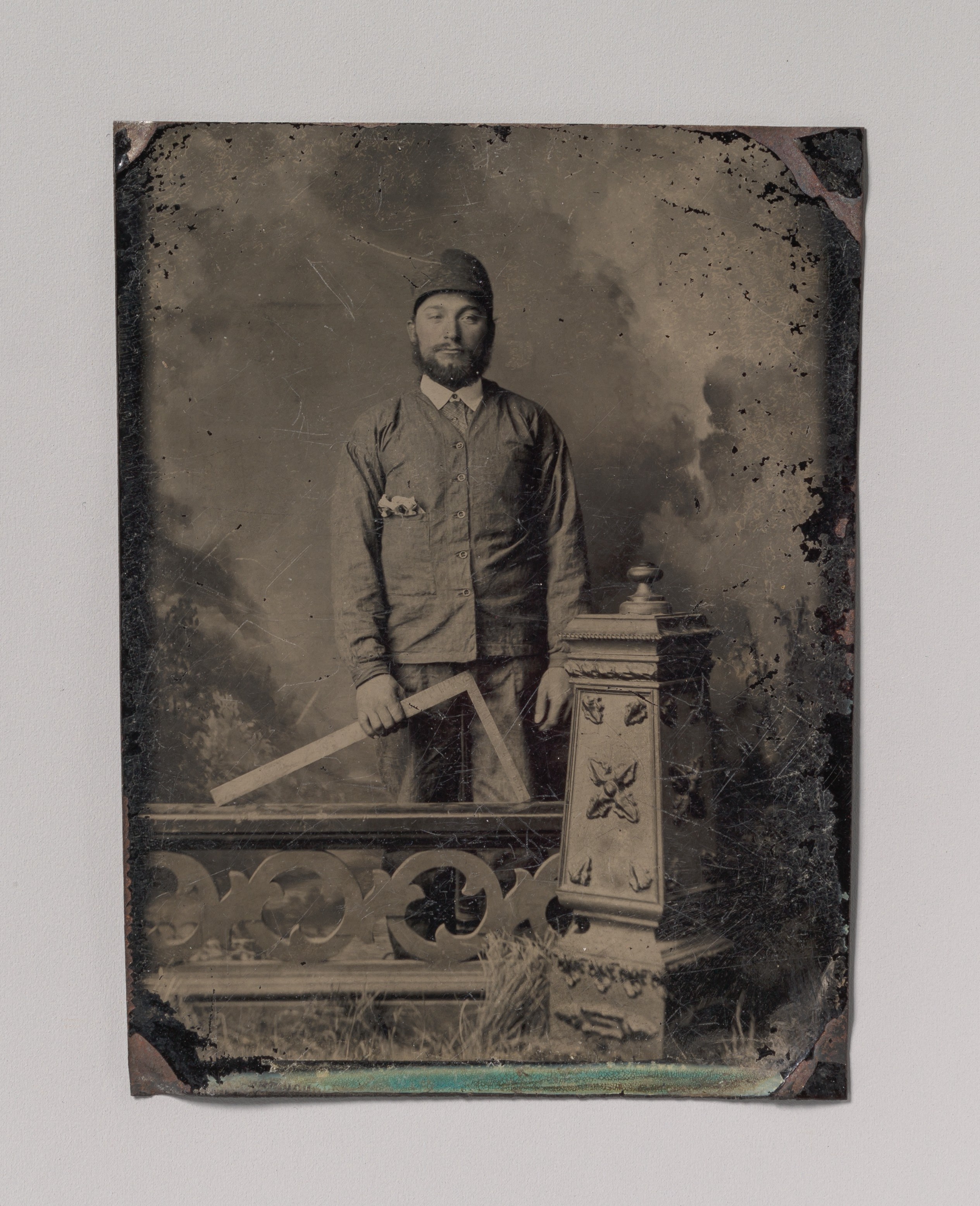 Vintage Portrait of Carpenter with Square