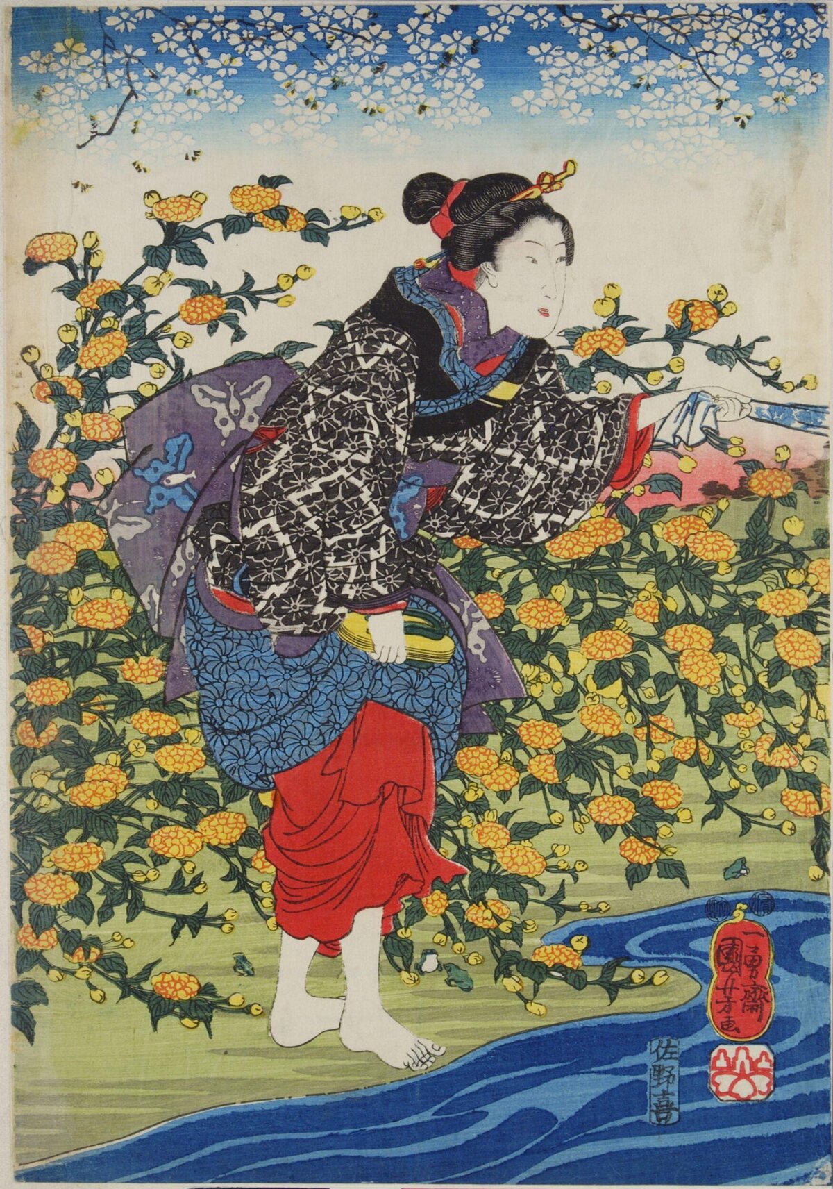Ukiyo-e Woman Among Yellow Blossoms