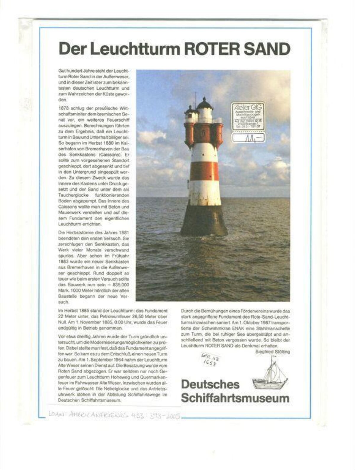 Roter Sand Lighthouse Info Sheet