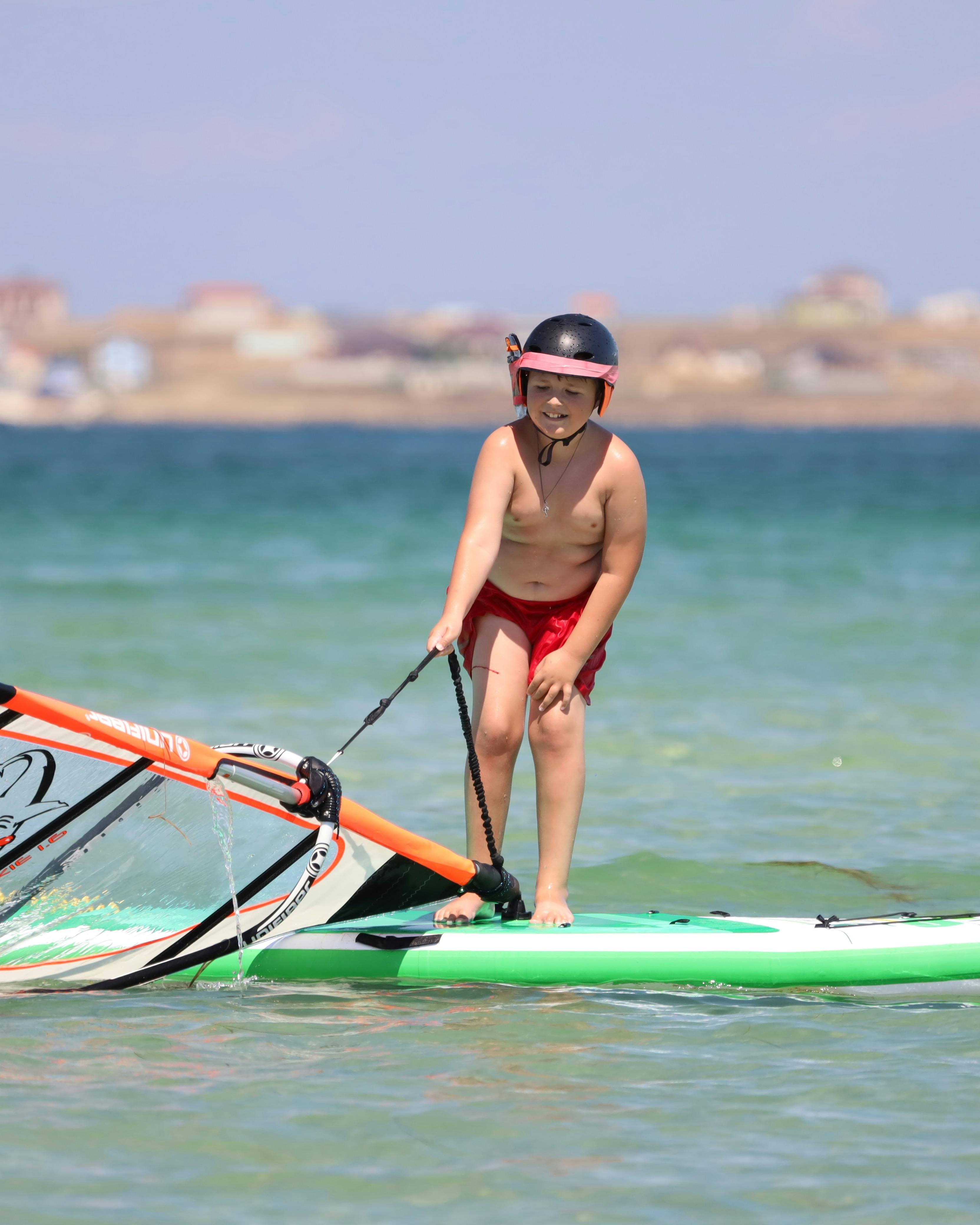 Boy Learning to Windsurf