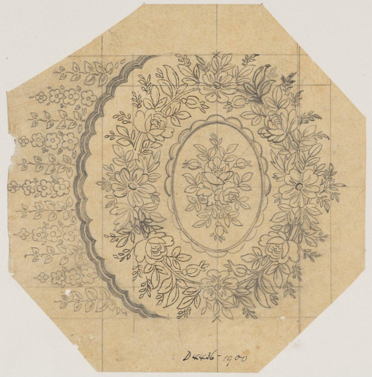 Octagonal Floral Design Sketch