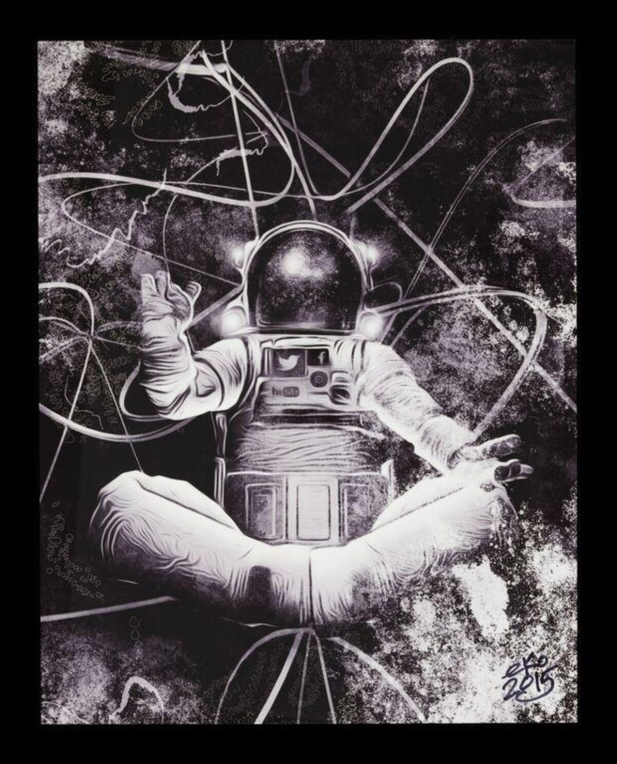 Meditating Astronaut Black and White Art