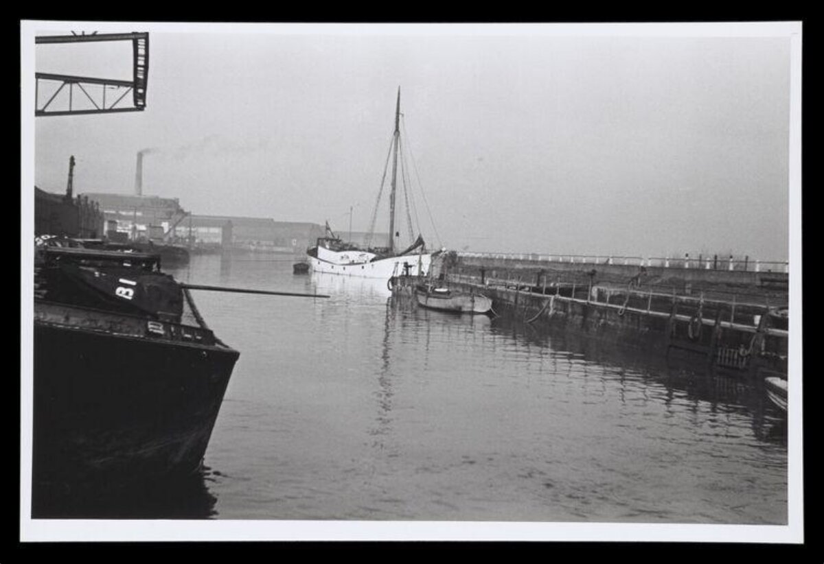 Vintage Black and White Harbor Scene