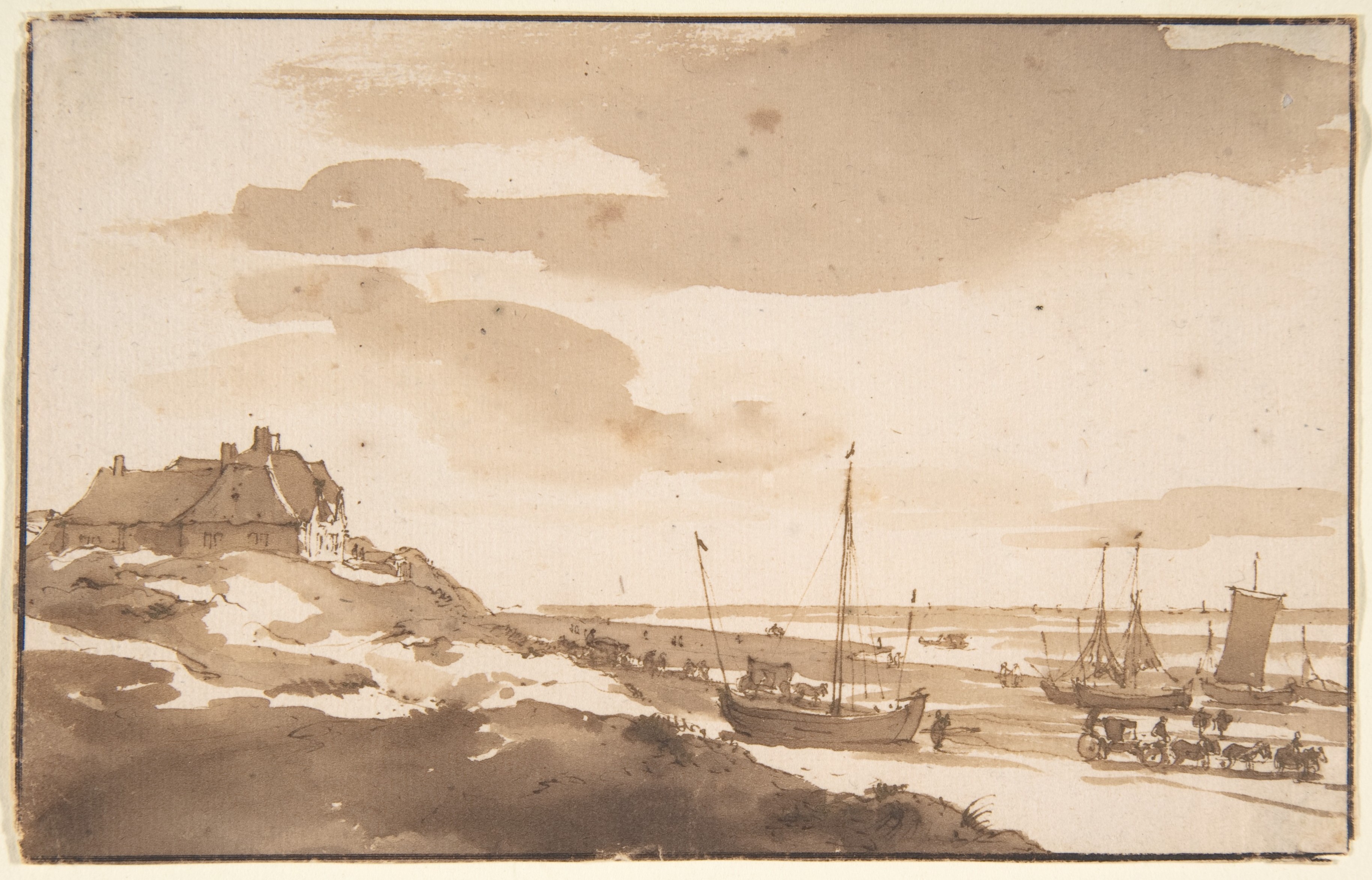 Coastal Beach Ink Wash Drawing