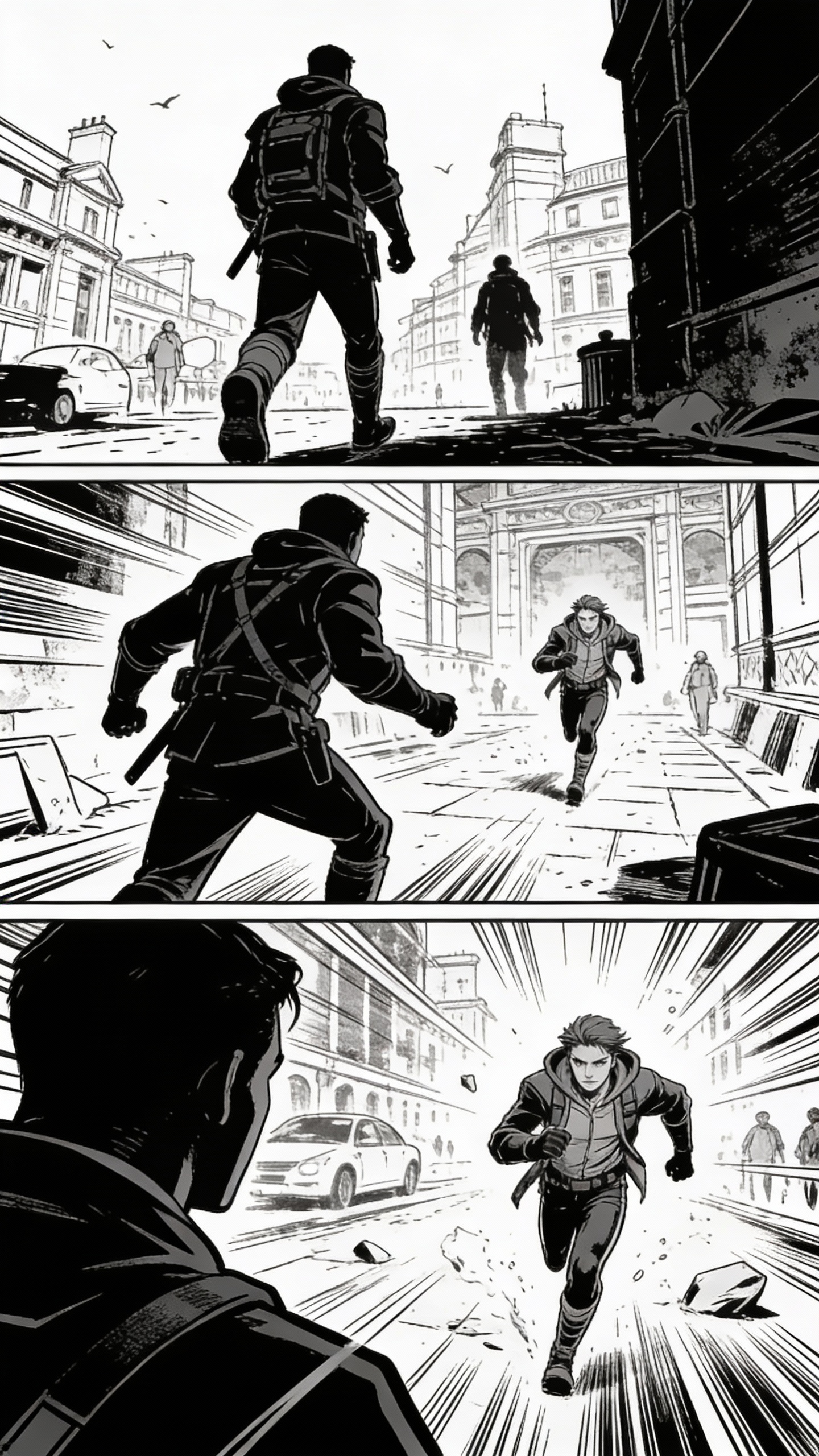 Black and White Comic City Chase