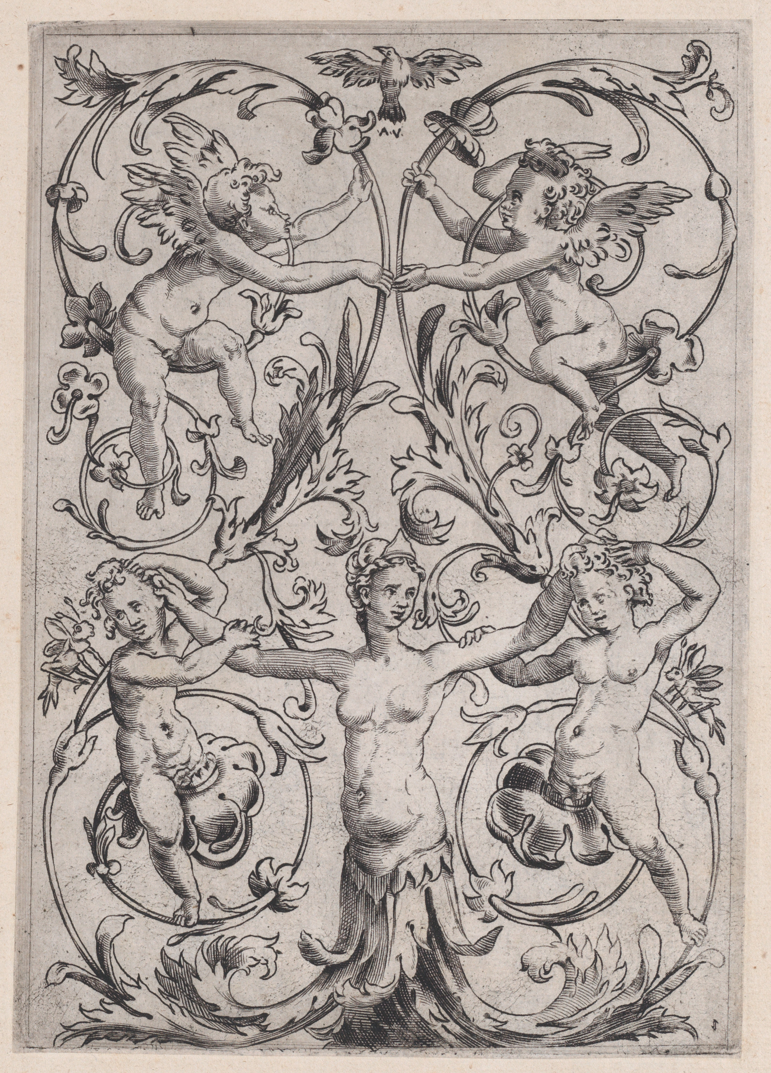 Ornamental Engraving with Nymph and Putti