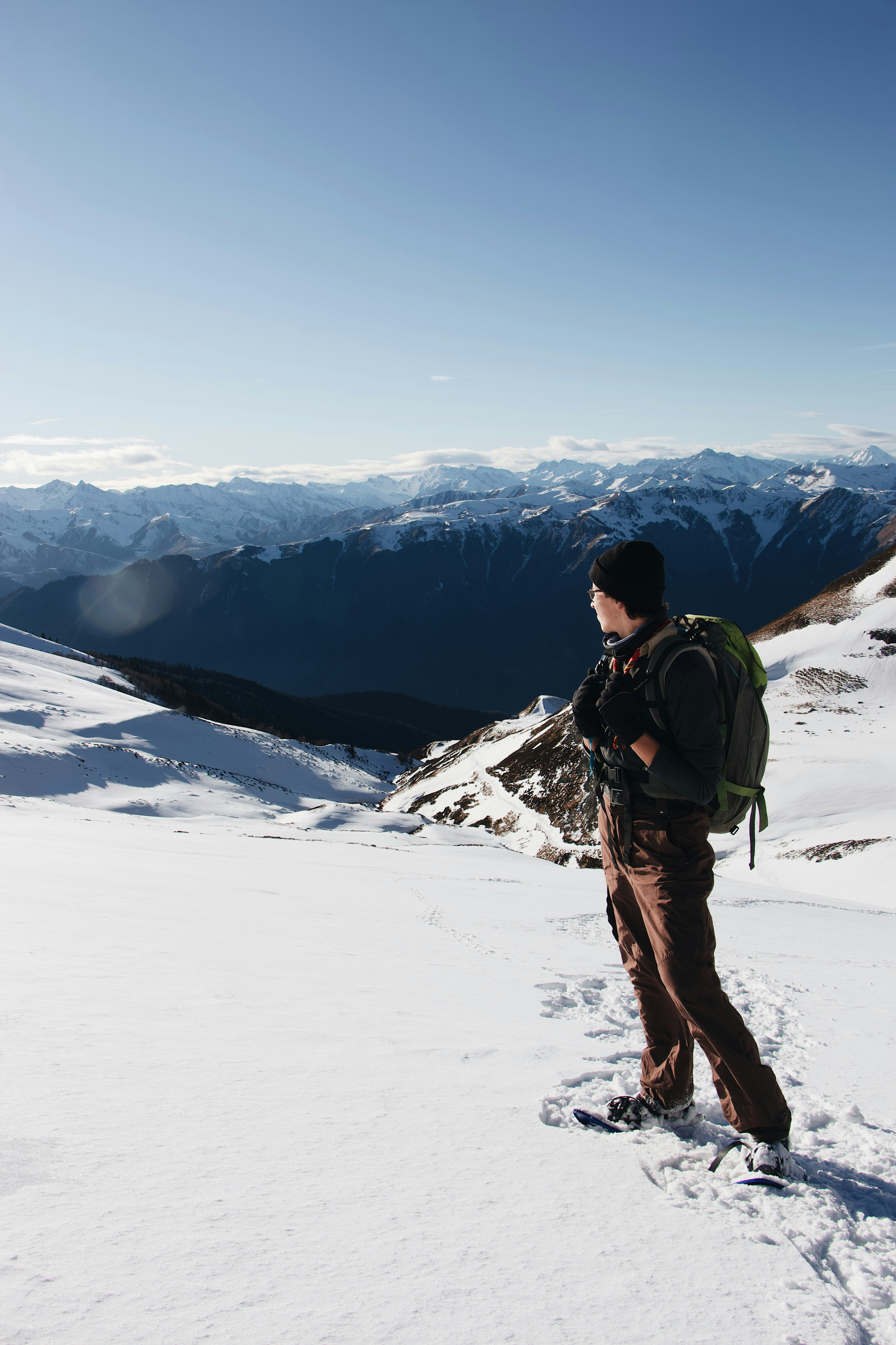 Hiker on Snowy Mountain