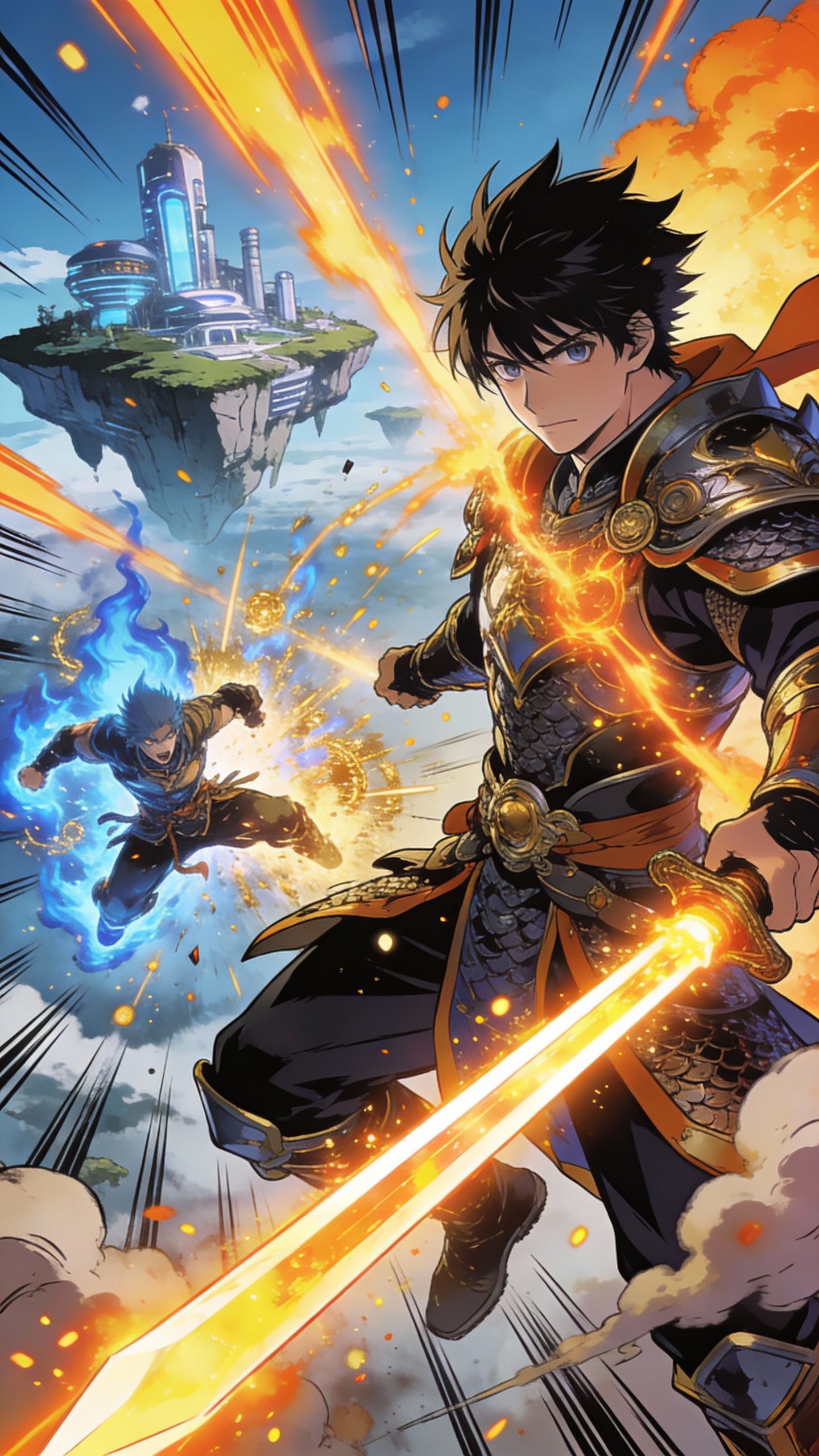 Two Anime Warriors Battle in Midair