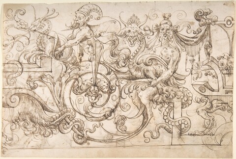 Ornament Design Sketch with Mythical Figures