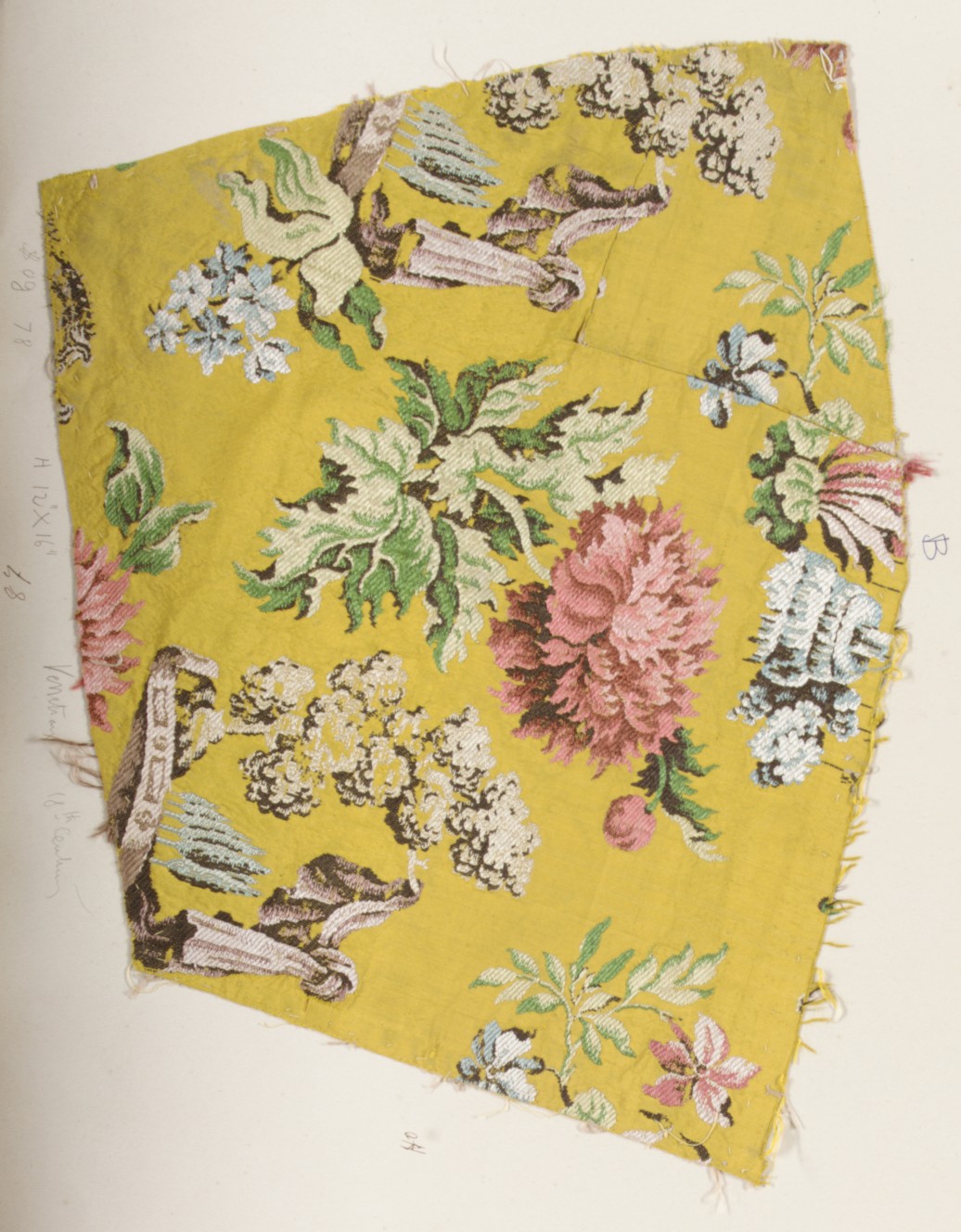 18th Century Yellow Floral Textile Fragment