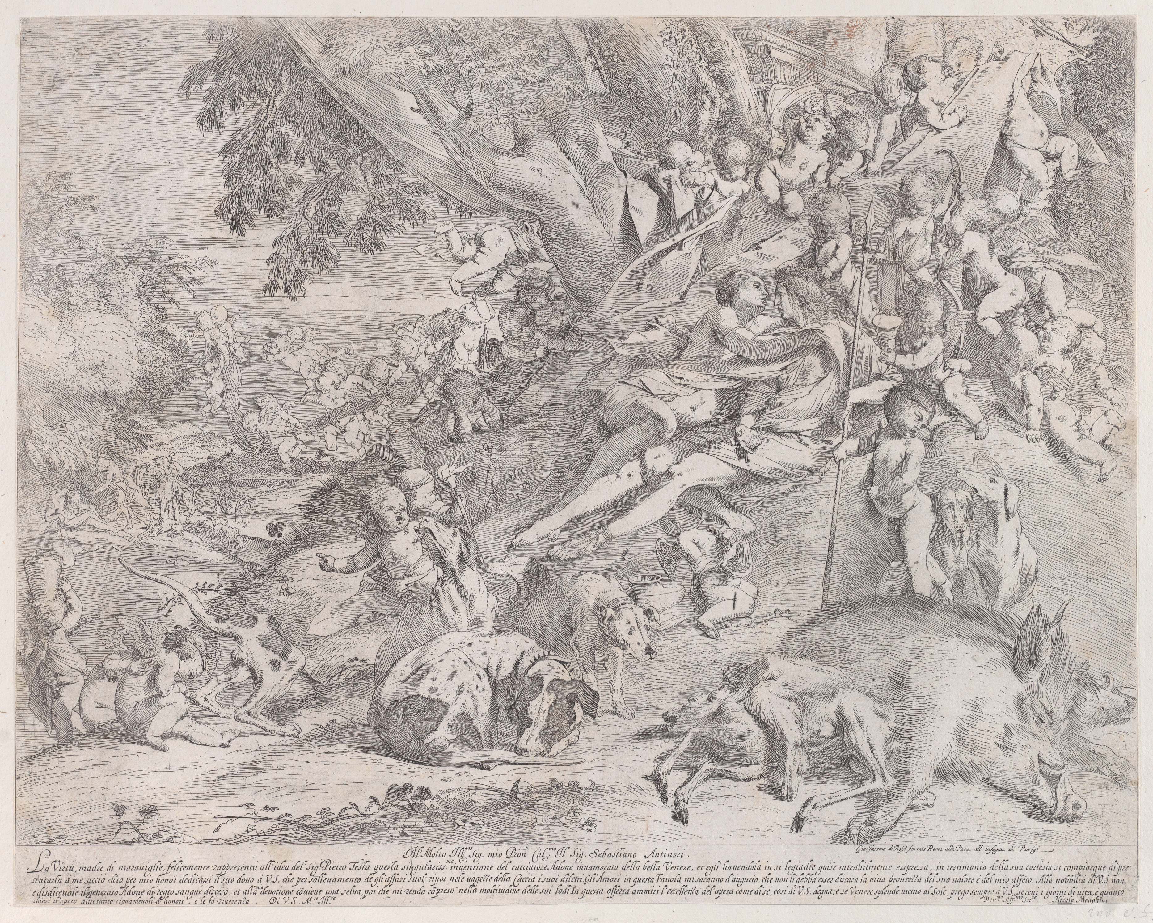 Mythological Etching of Venus and Adonis
