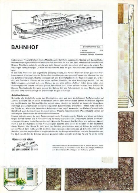 Vintage Model Bahnhof Instruction Sheet