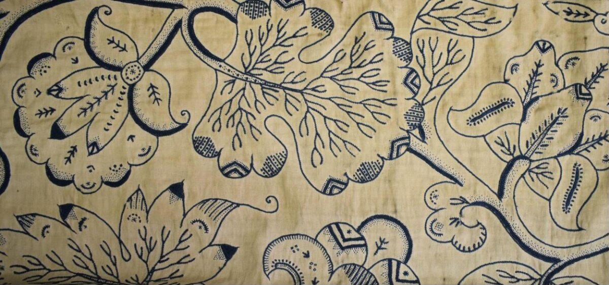 Traditional Blue Floral Batik Textile