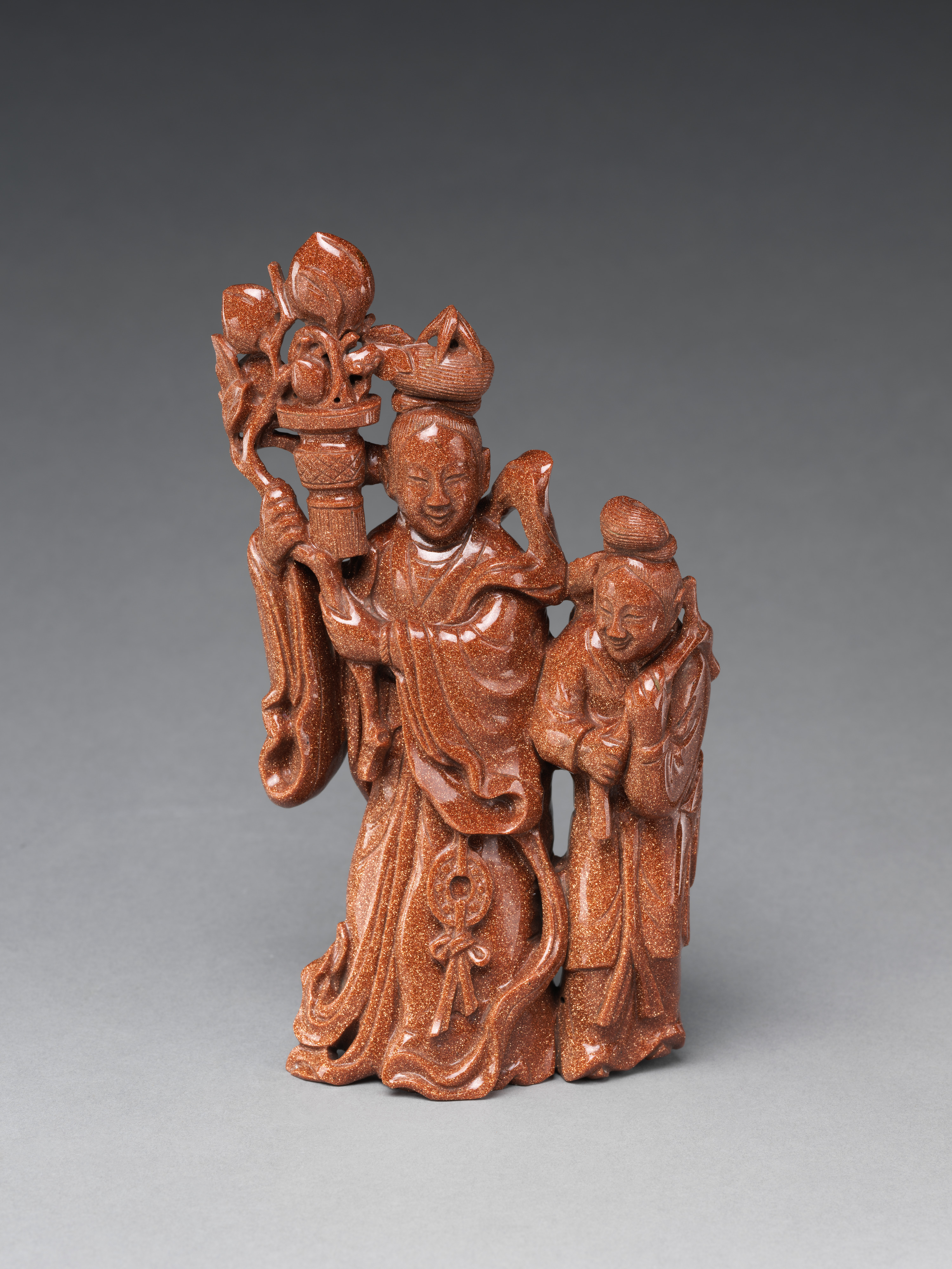 Golden Sandstone Two Immortals Carving