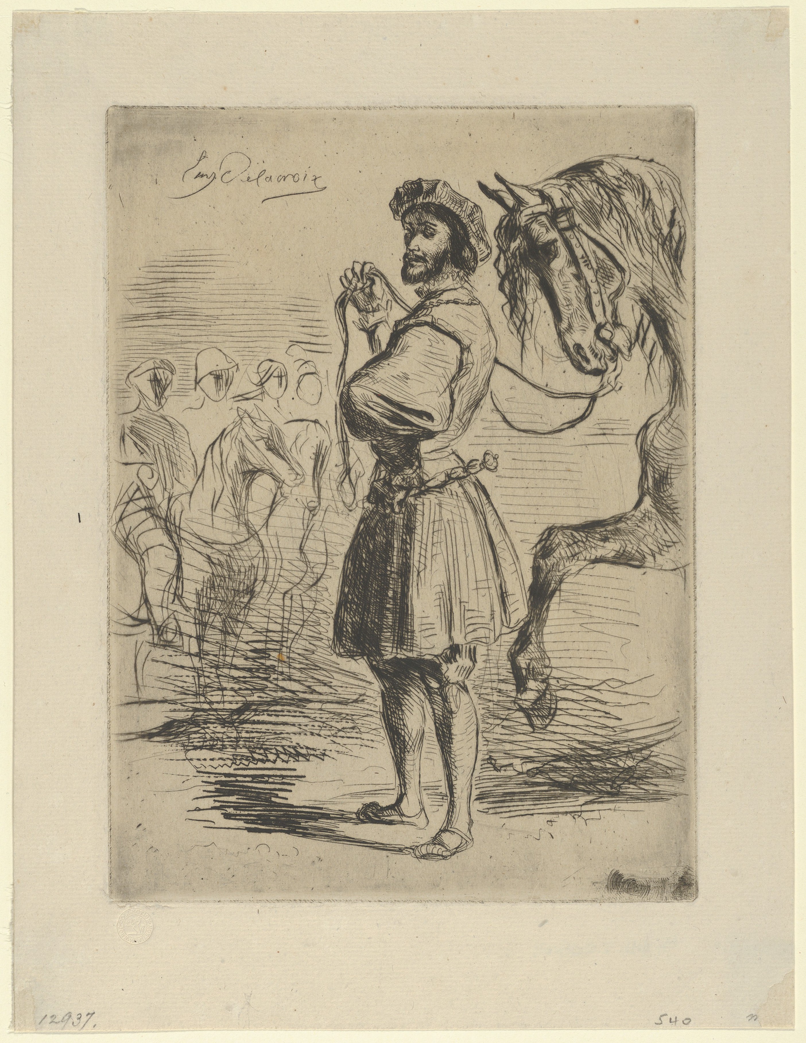 Sketch of Man Holding Horse Reins