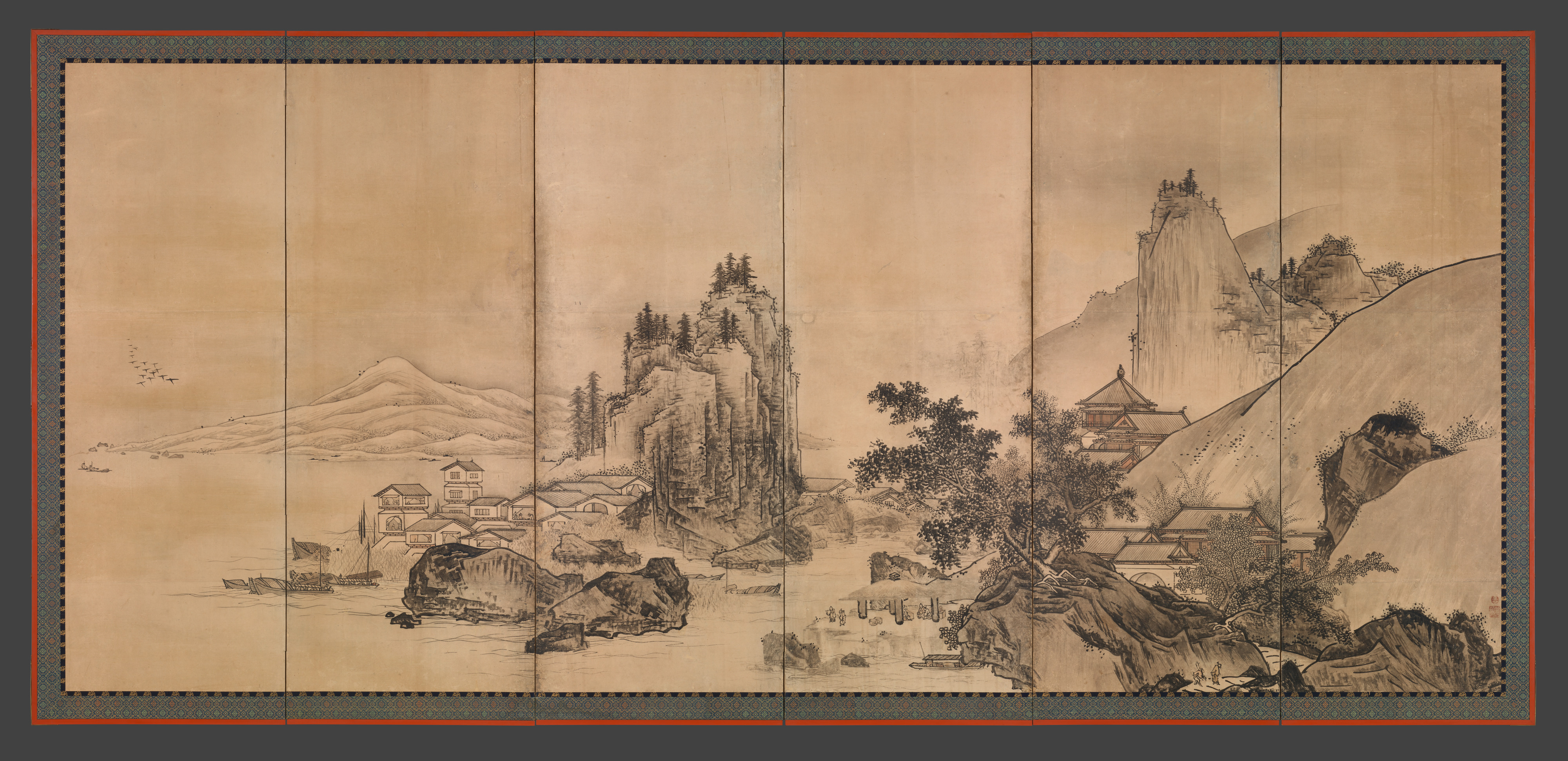 Ink Landscape Folding Screen Painting