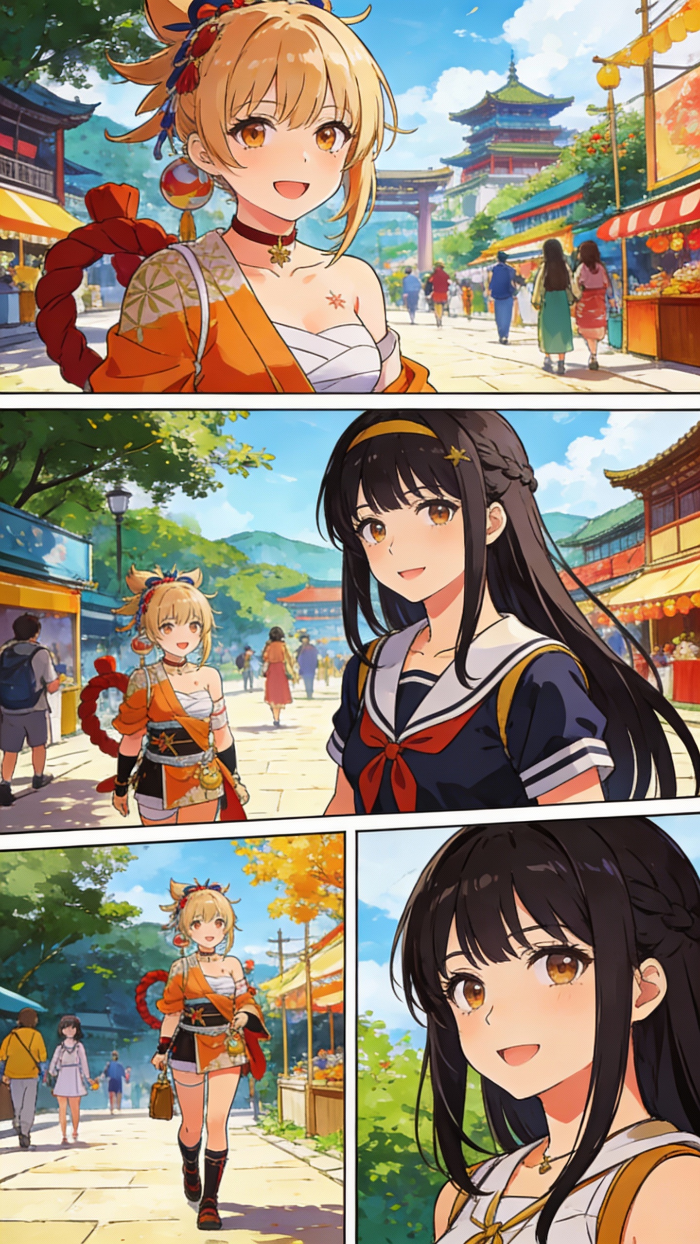 Two Anime Girls at Traditional Market