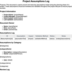 Project Assumptions Log
