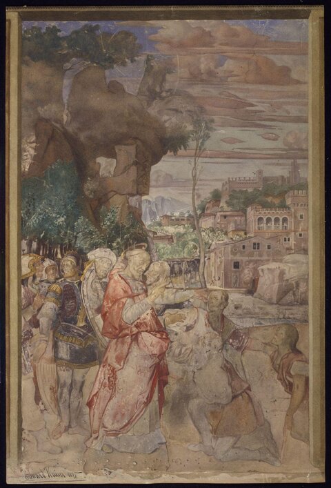 Biblical Figures and Town Landscape Painting