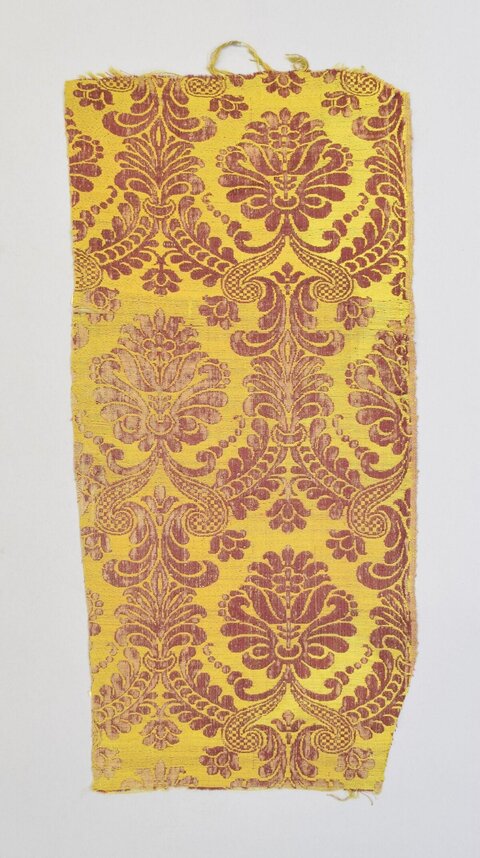 Yellow Damask Patterned Fabric Fragment