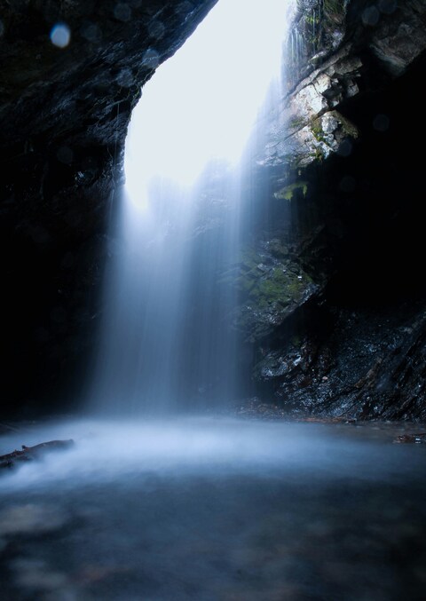 Cave Interior Waterfall View