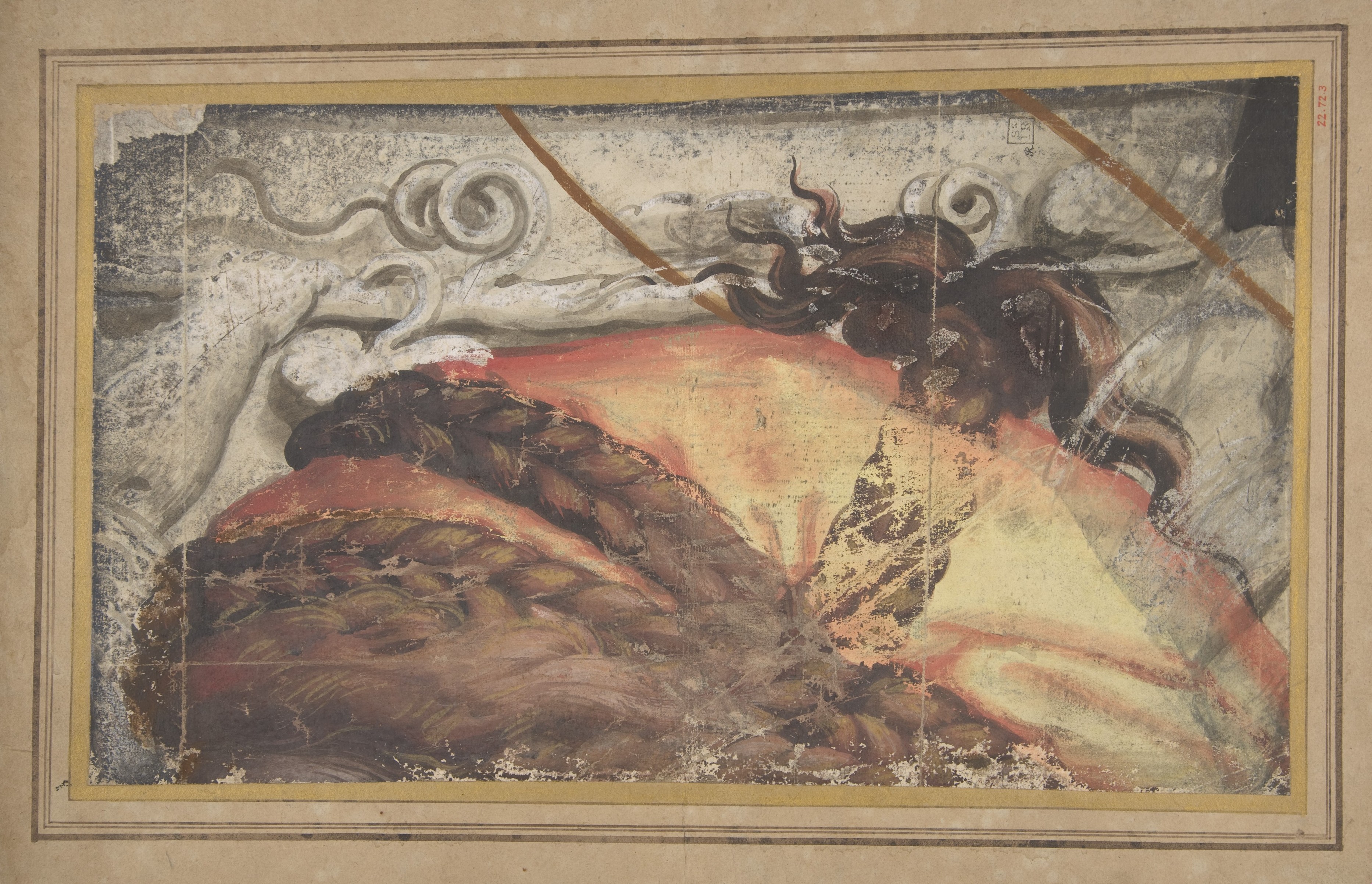 Faded Antique Drawing of Two Figures