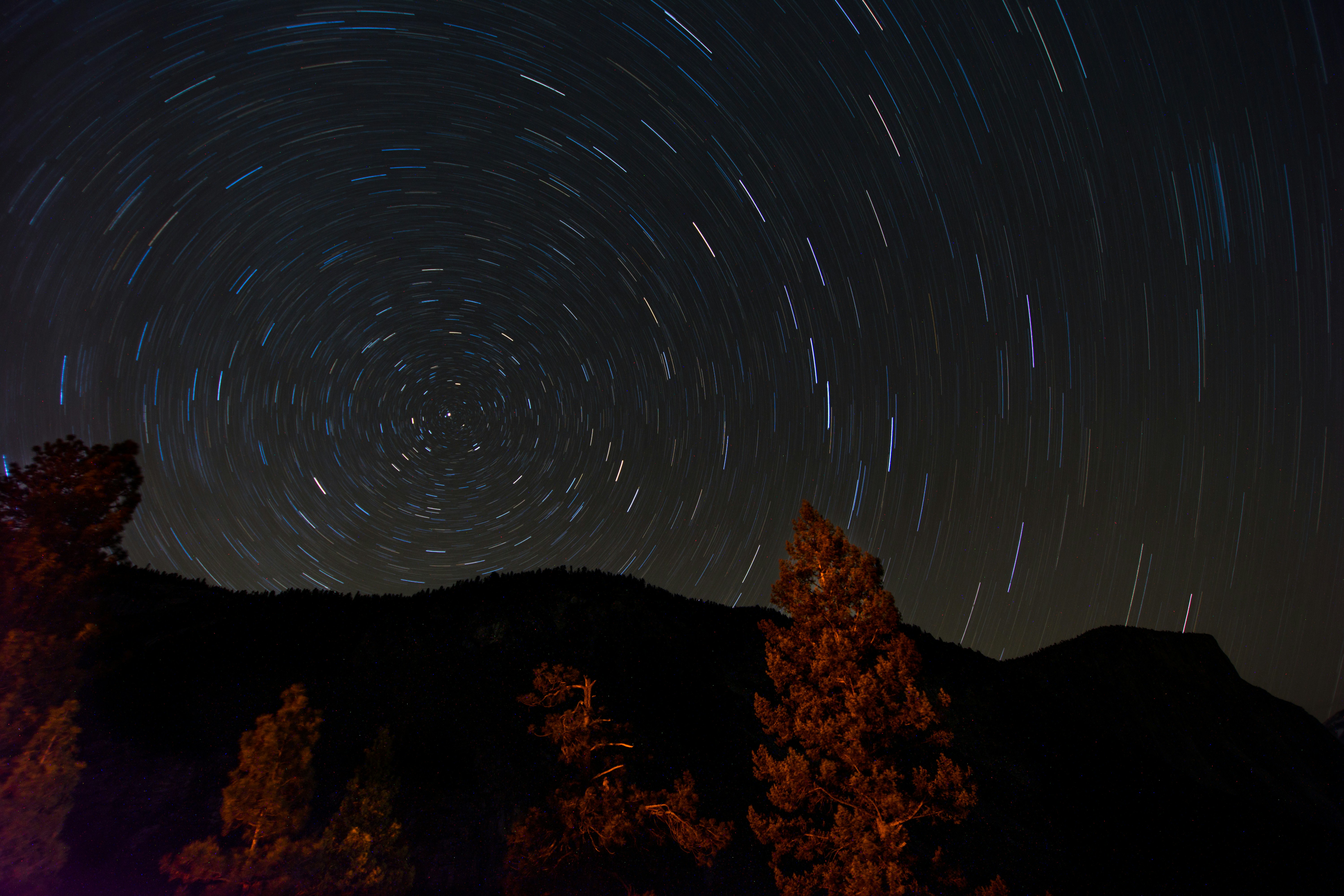 Night Sky Star Trails Over Mountains