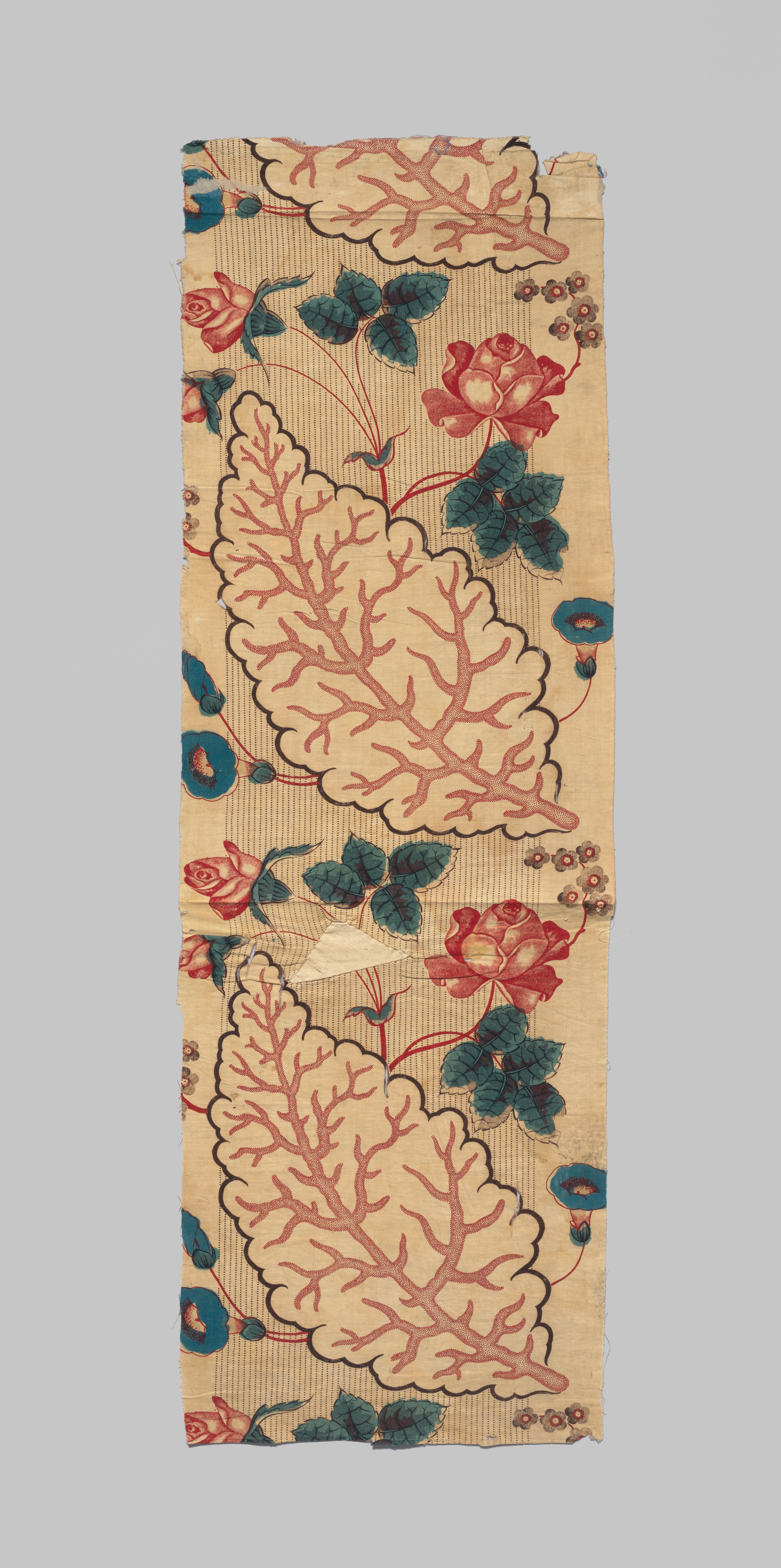 Antique Floral Printed Fabric Fragment