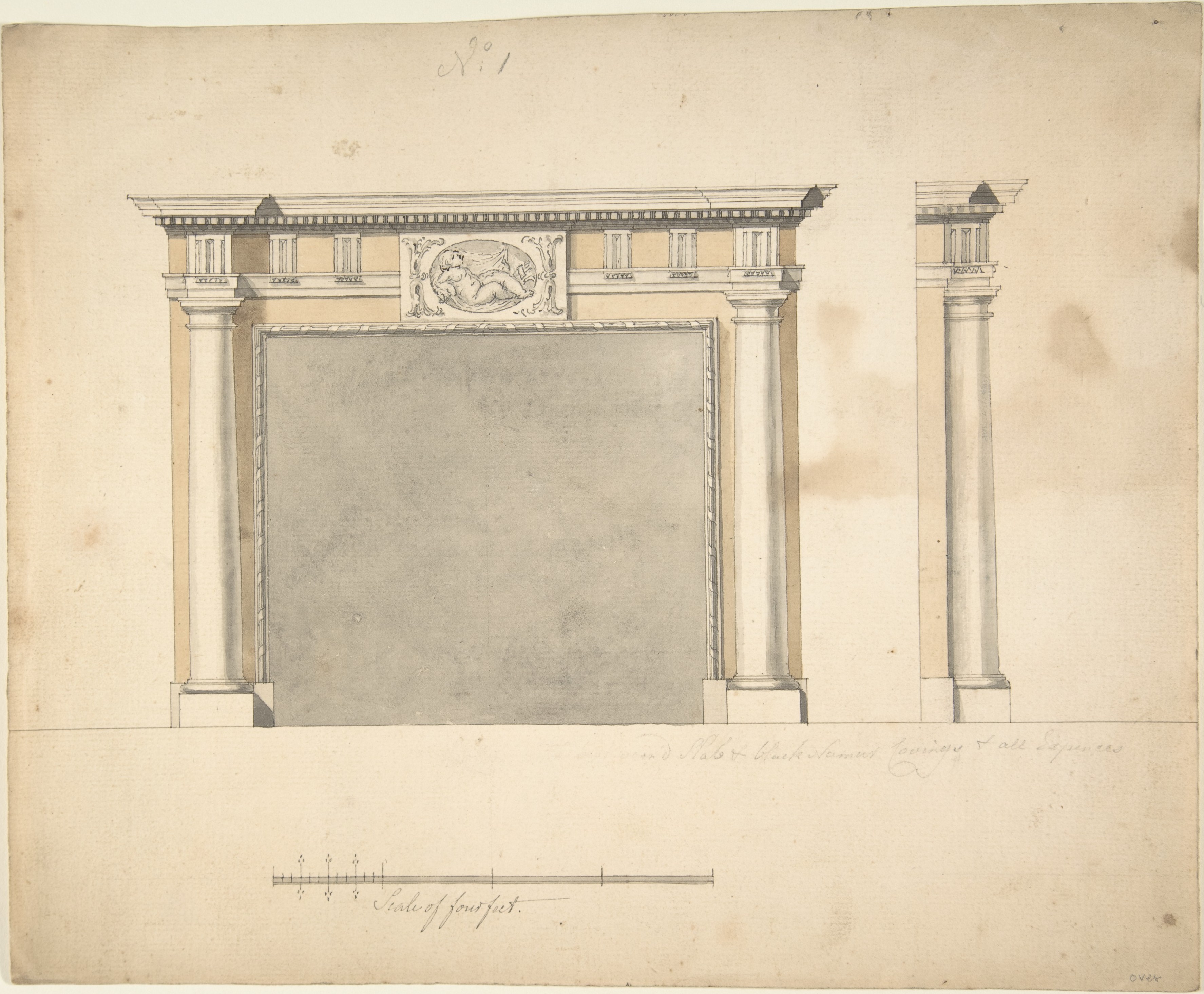 Architectural Drawing of a Classical Fireplace