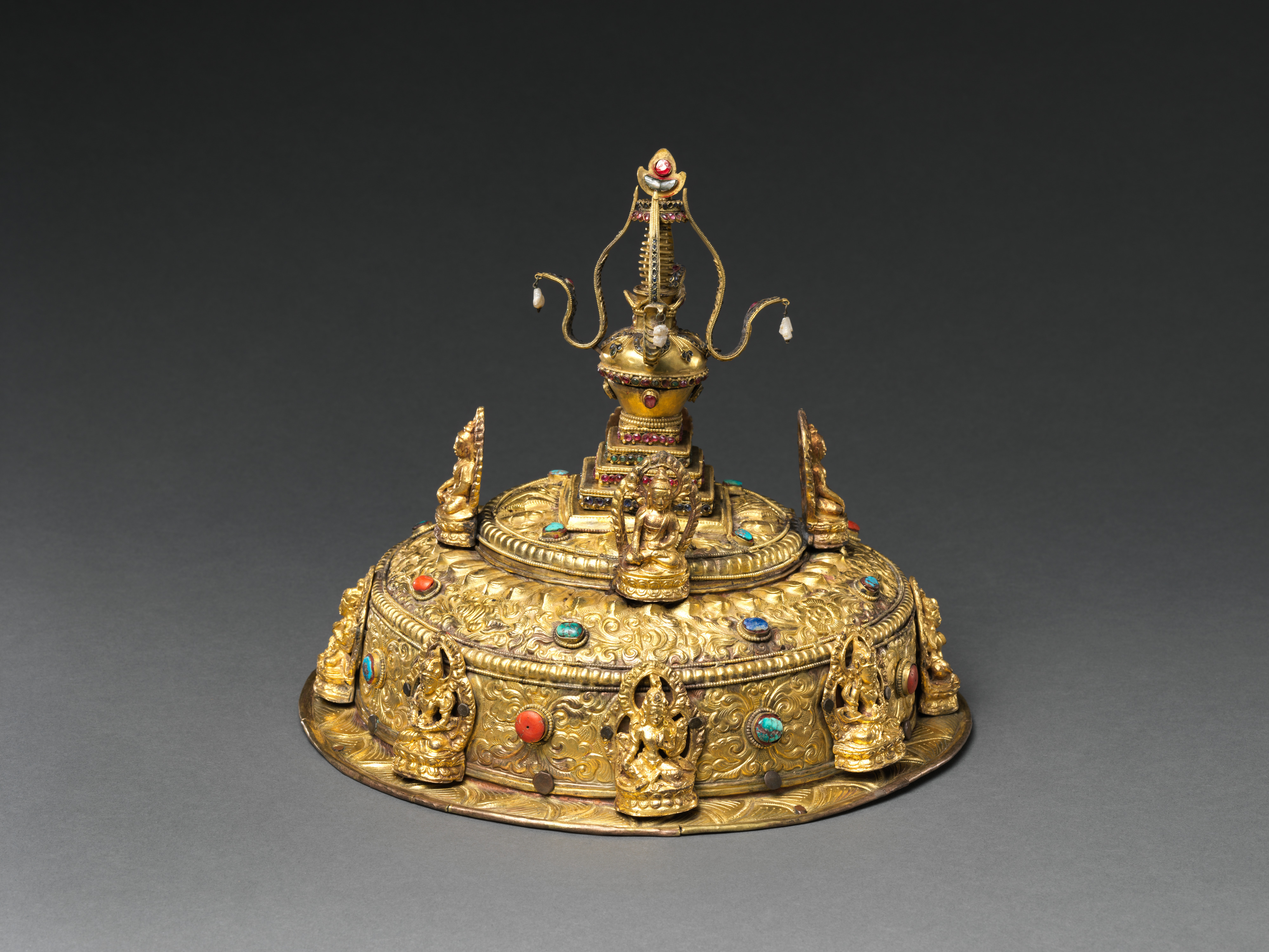 Gilt Inlaid Gem Buddhist Stupa