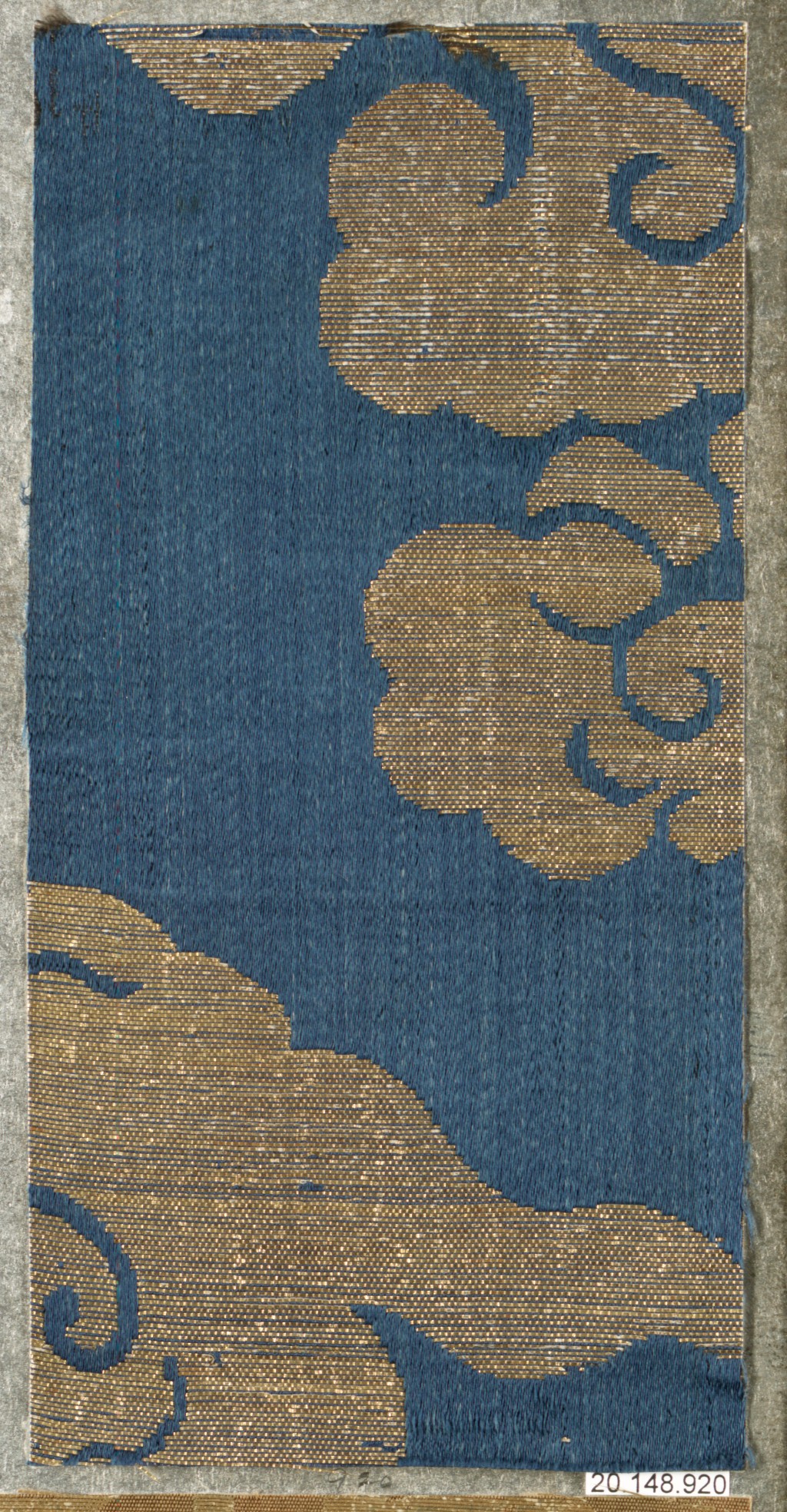 Blue Gold Cloud Pattern Textile Fragment