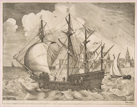 European Galleon Near Coastal Castle