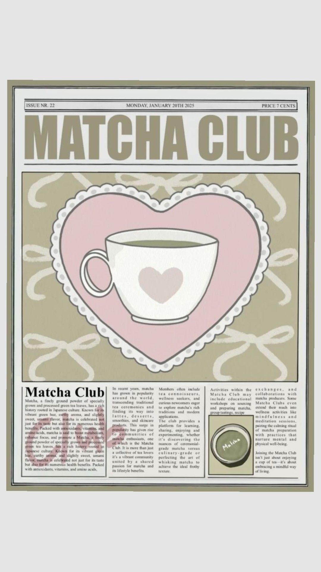 Matcha Club Newspaper Style Poster