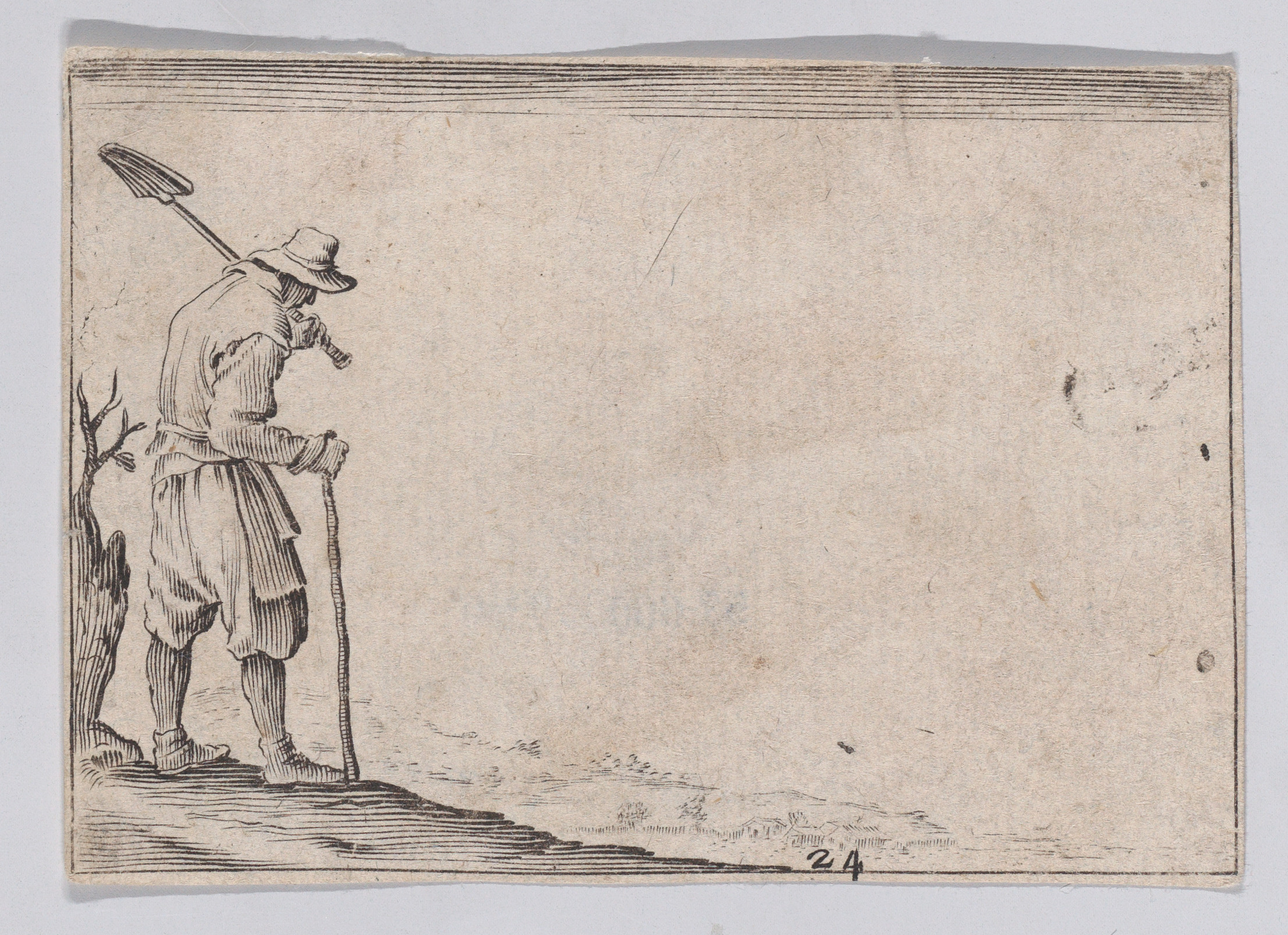 Etching of Farmer Walking to Work
