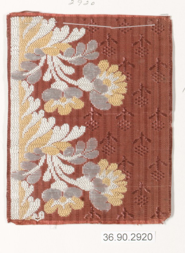Red Floral Woven Textile Fragment