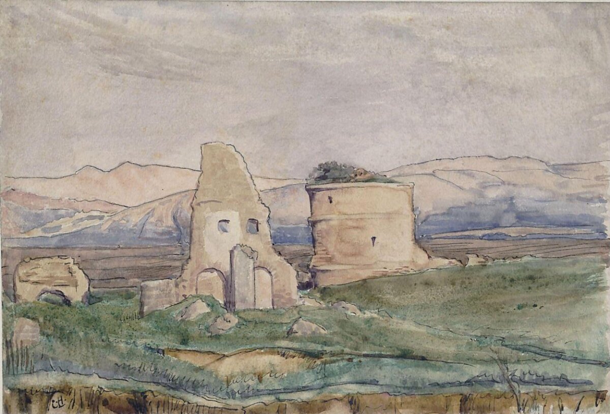 Watercolor of Ancient Stone Ruins