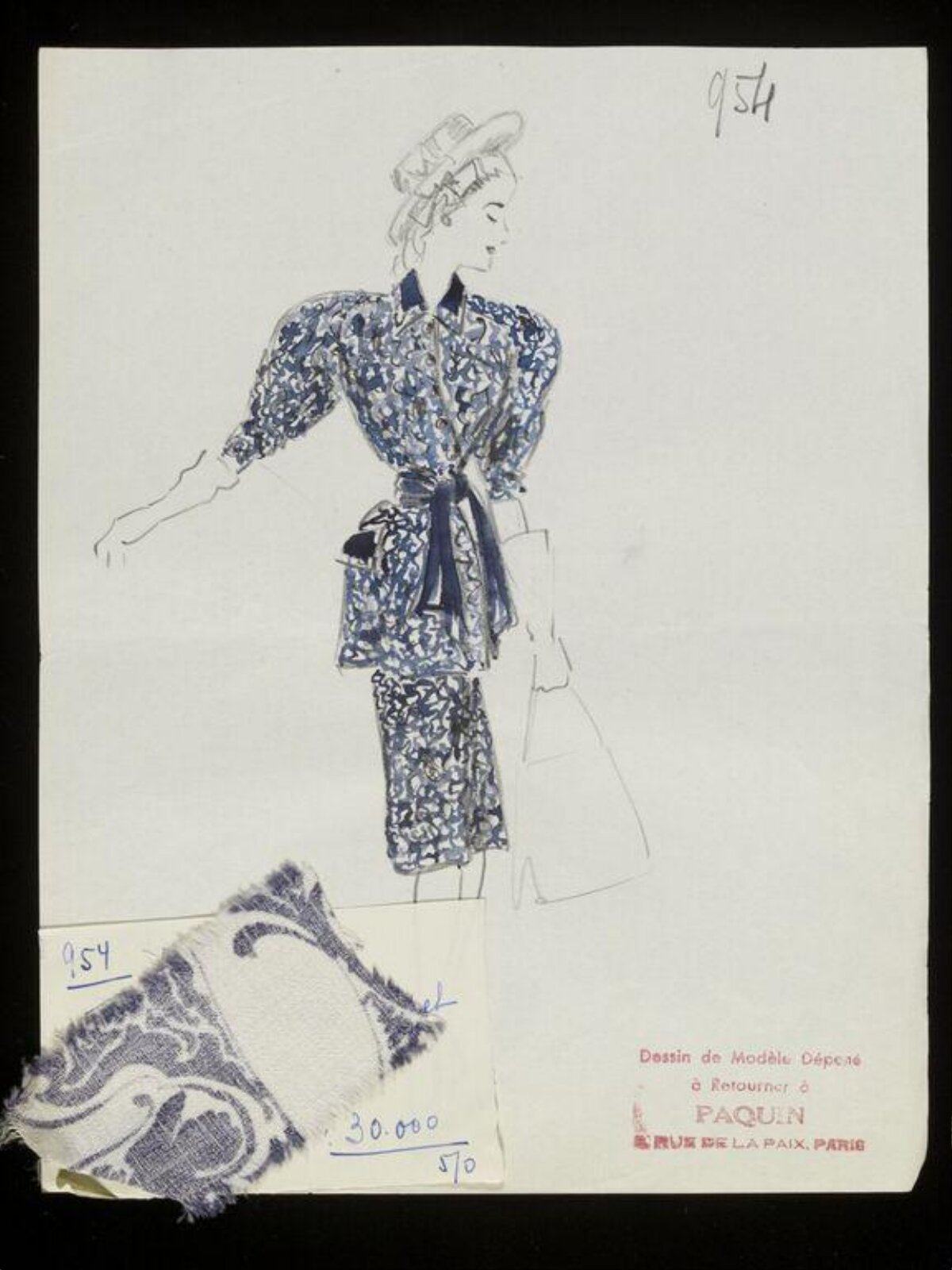 Vintage Paquin Fashion Design Sketch