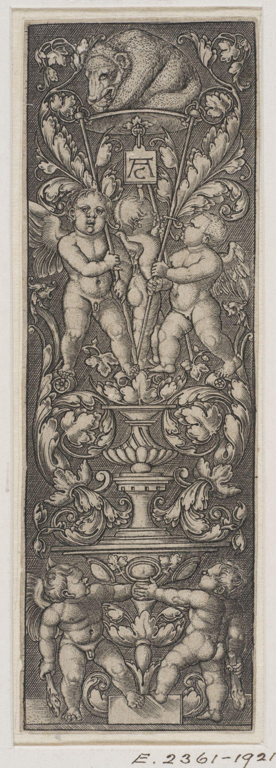 Renaissance Engraving with Putti and Bear