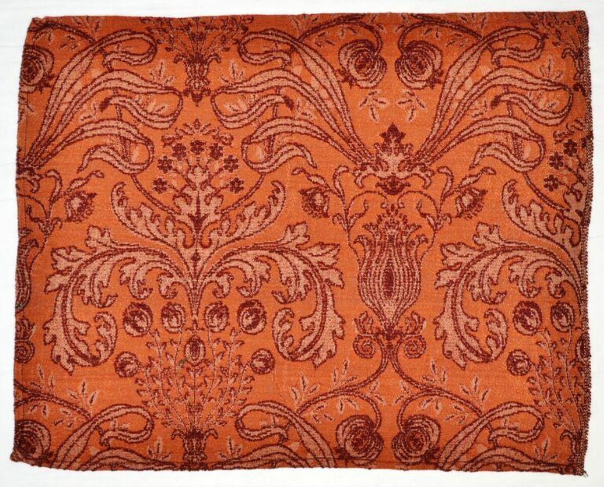 Orange Damask Pattern Woven Fabric