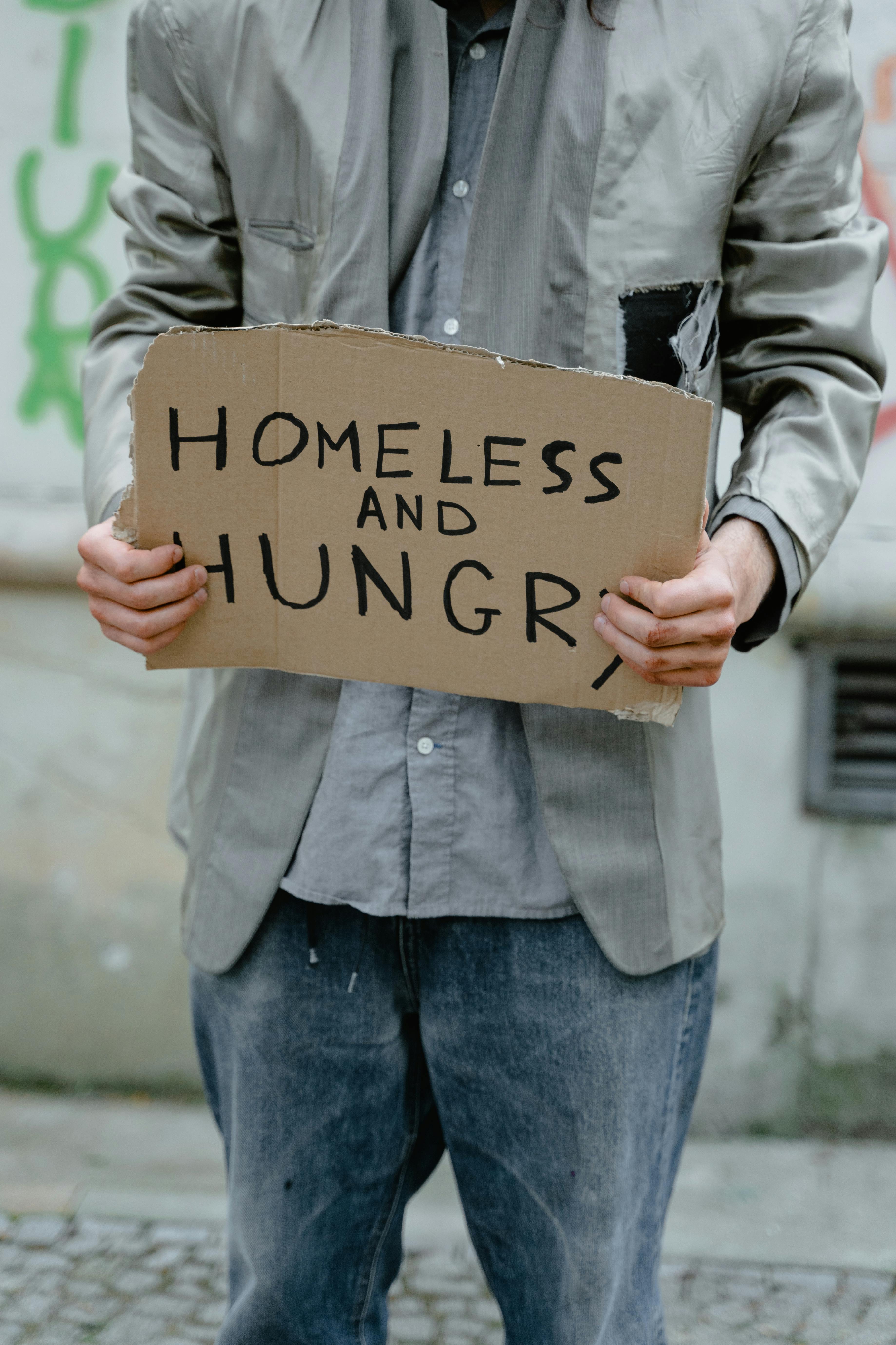 Homeless Man Holding Homeless And Hungry Sign